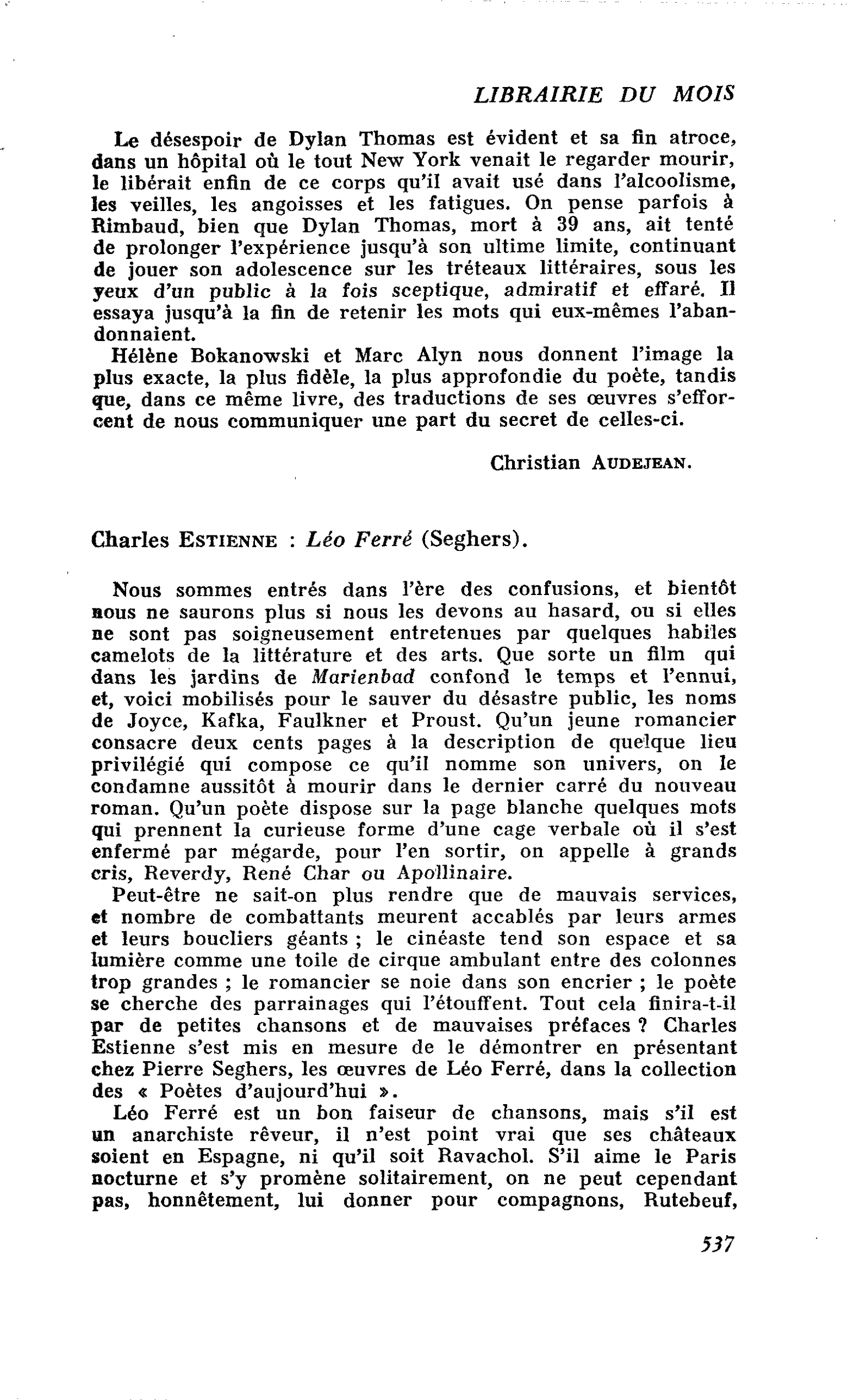 Charles Estienne : Léo Ferré