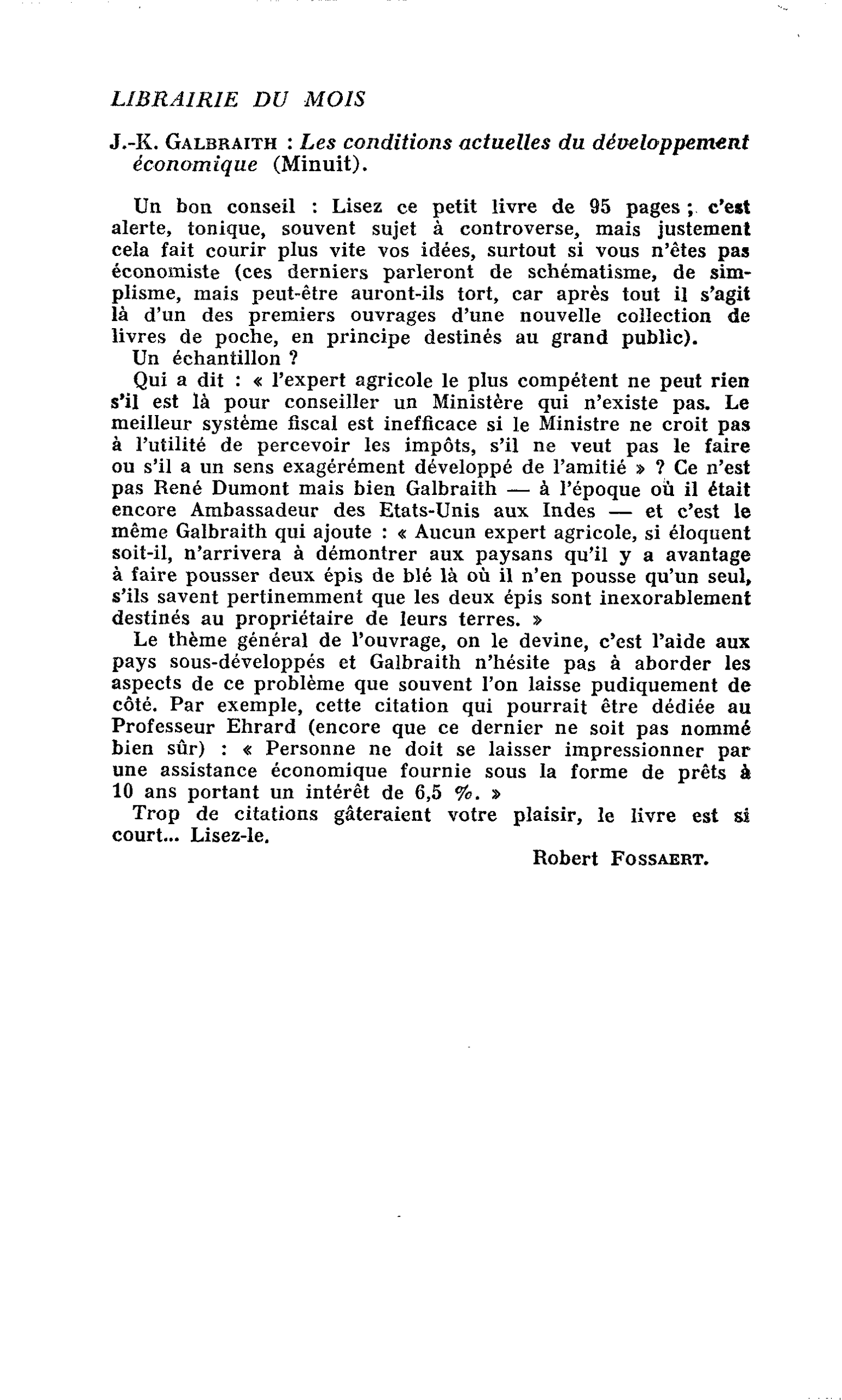 J.-K. Galbraith : Les conditions actuelles du développement économique
