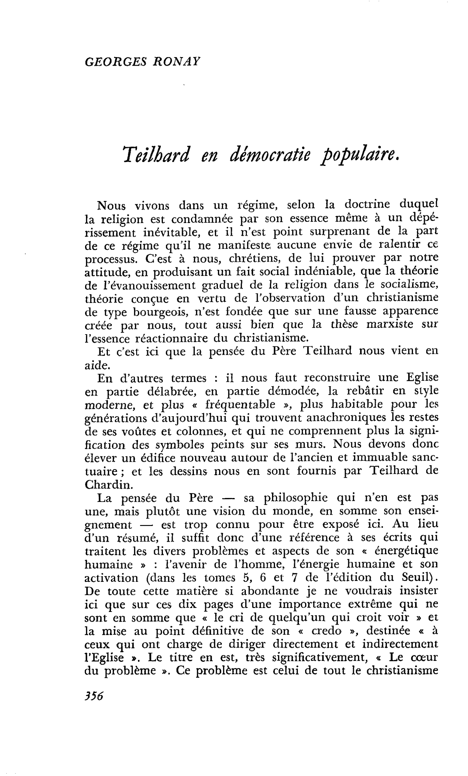 Teilhard en démocratie populaire