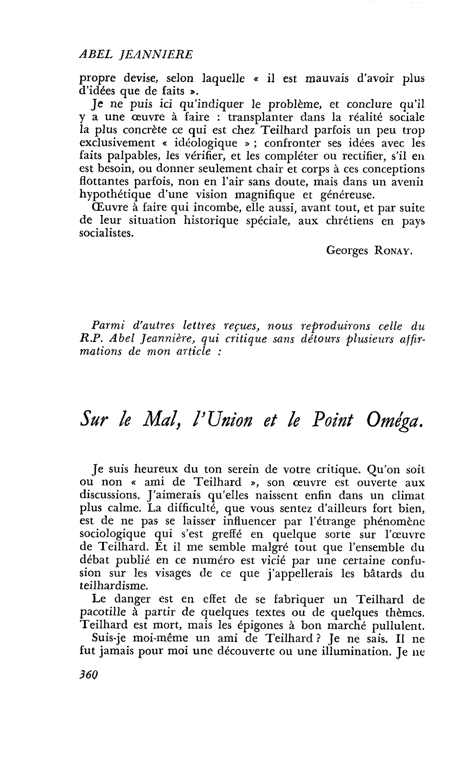 Sur le Mal, l’Union et le Point Oméga