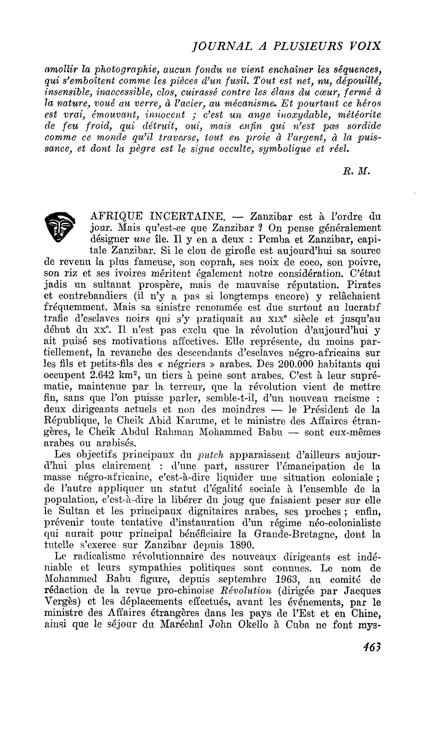 AFRIQUE INCERTAINE