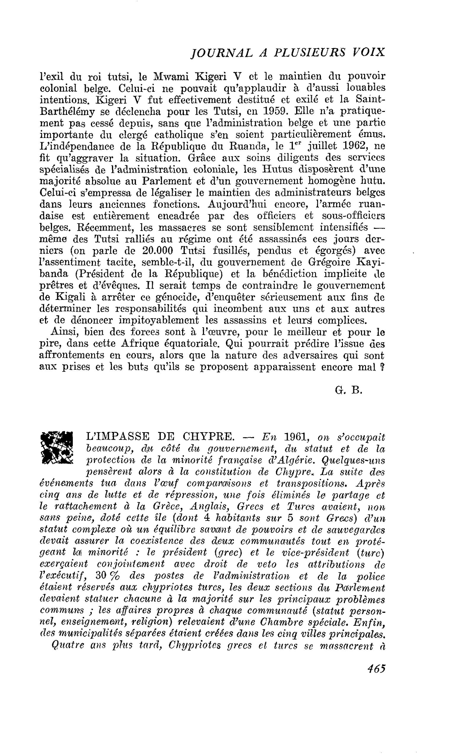 L’IMPASSE DE CHYPRE