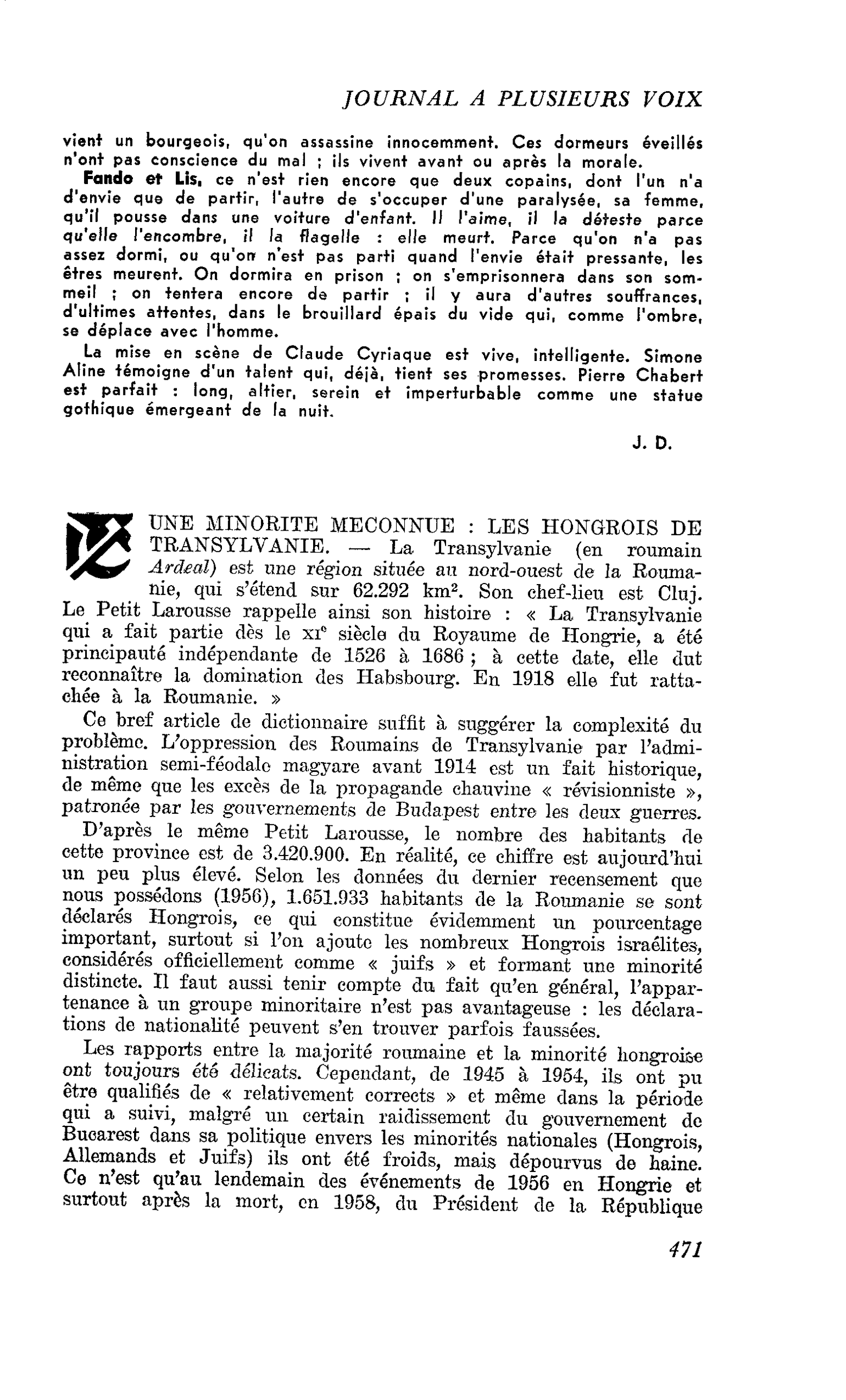 UNE MINORITE MECONNUE : LES HONGROIS DE TRANSYLVANIE