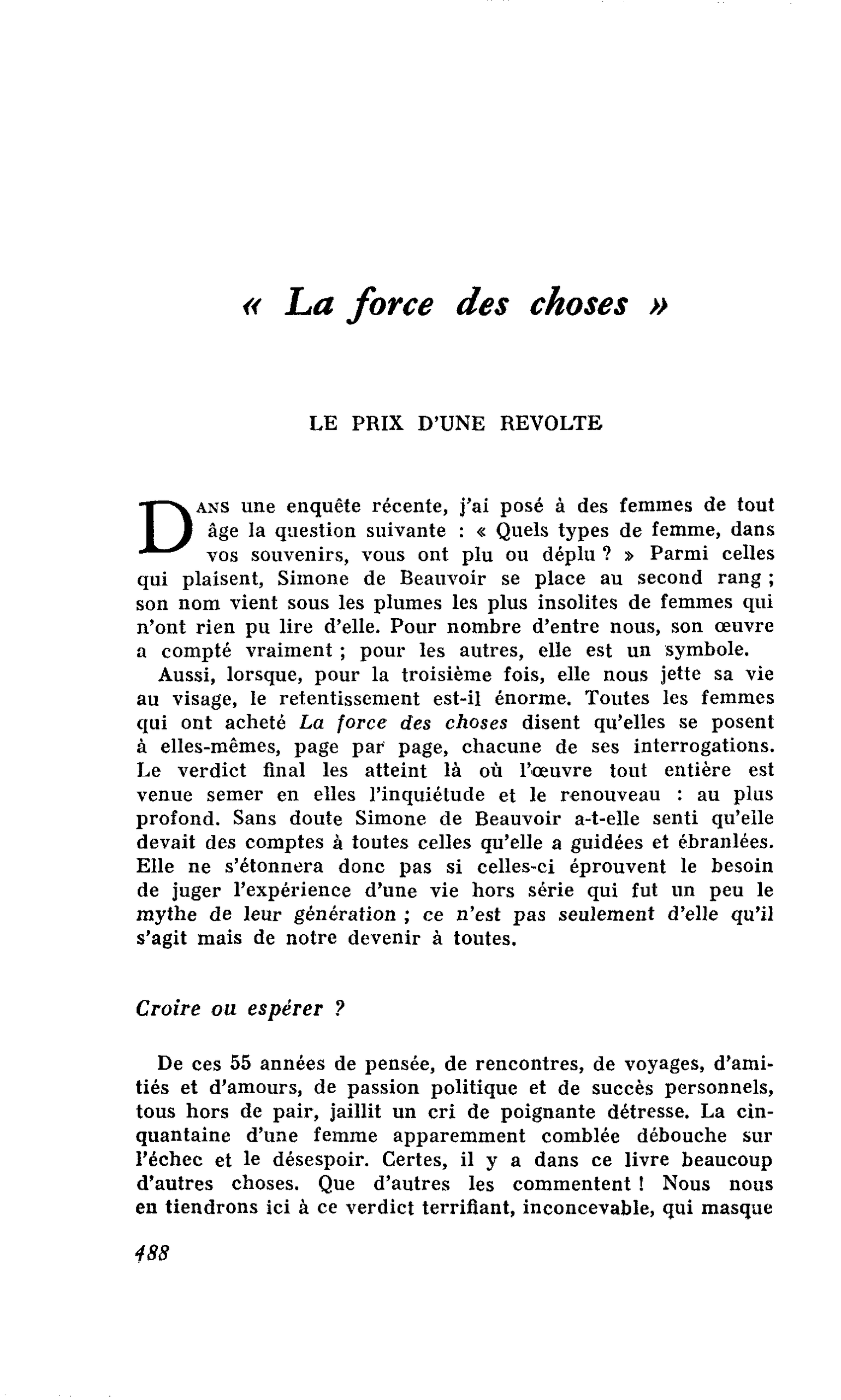 LE PRIX D’UNE REVOLTE