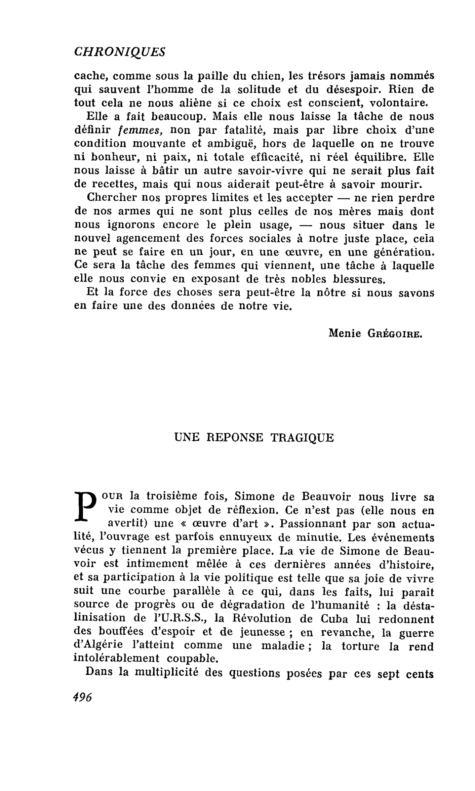 UNE REPONSE TRAGIQUE