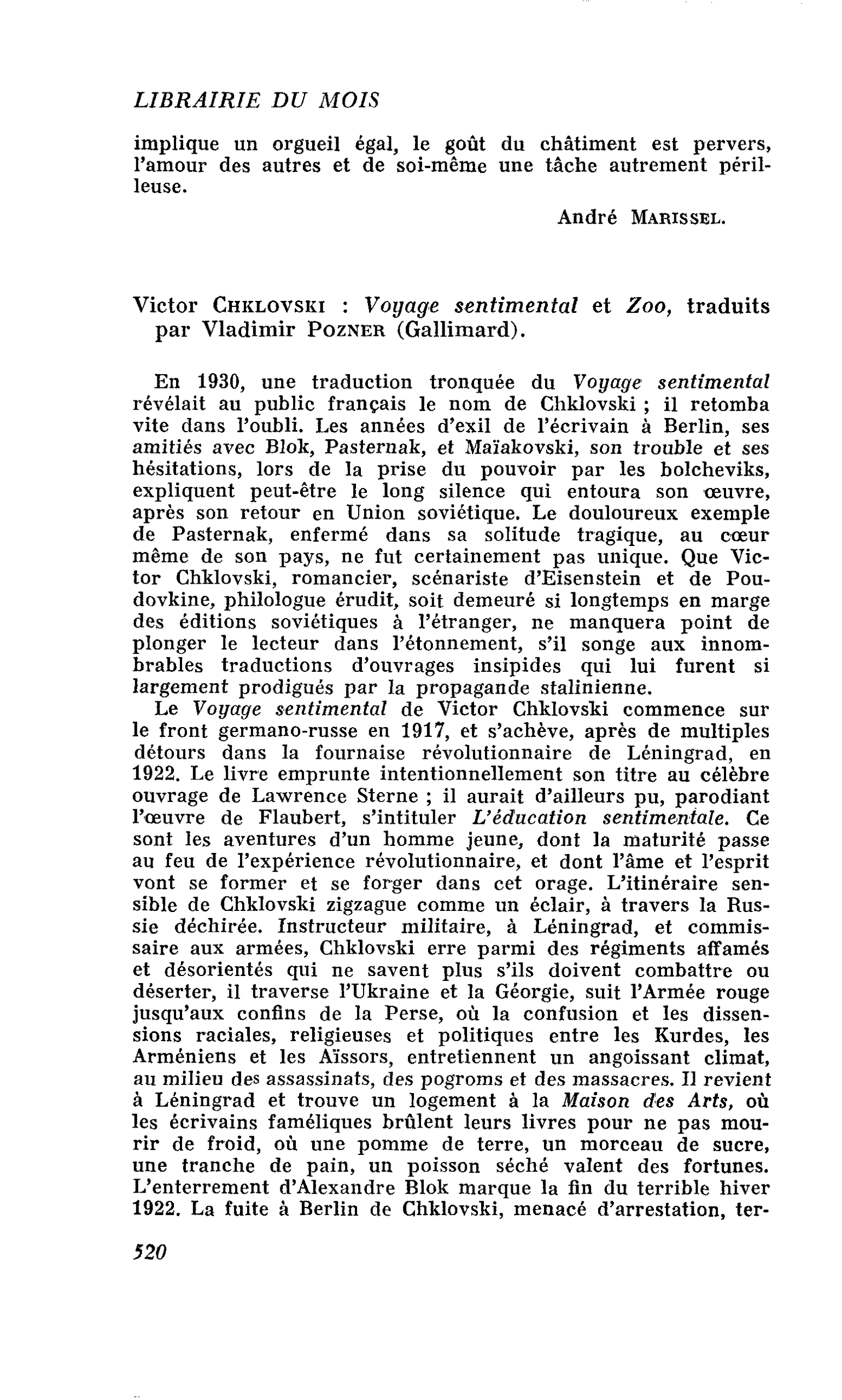 Victor Chklovski : Voyage sentimental et Zoo