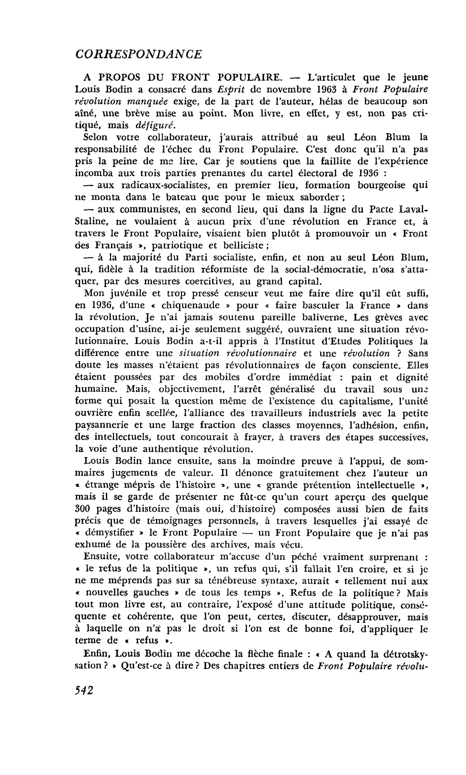 A PROPOS DU FRONT POPULAIRE