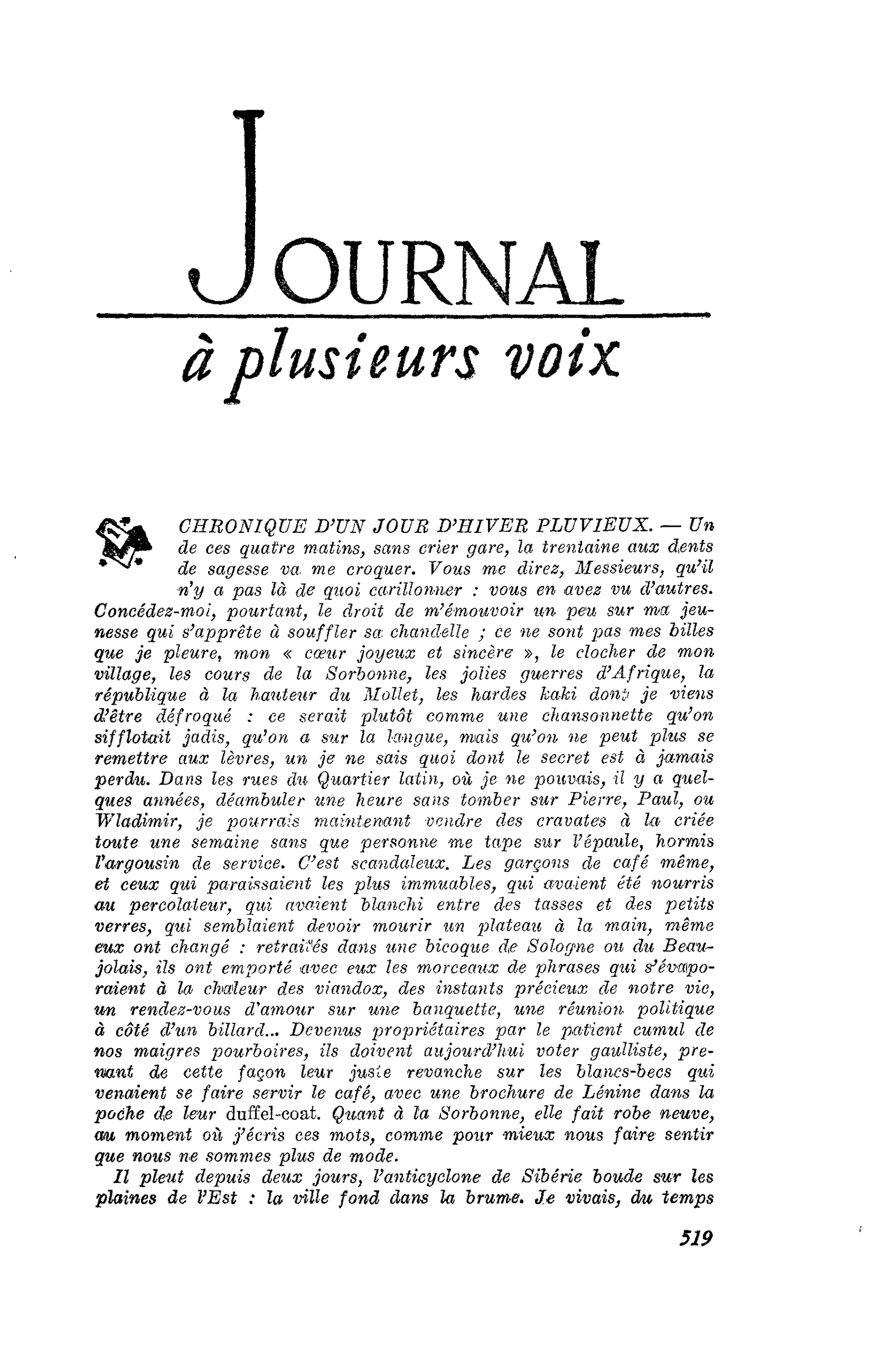 CHRONIQUE D’UN JOUR D’HIVER PLUVIEUX