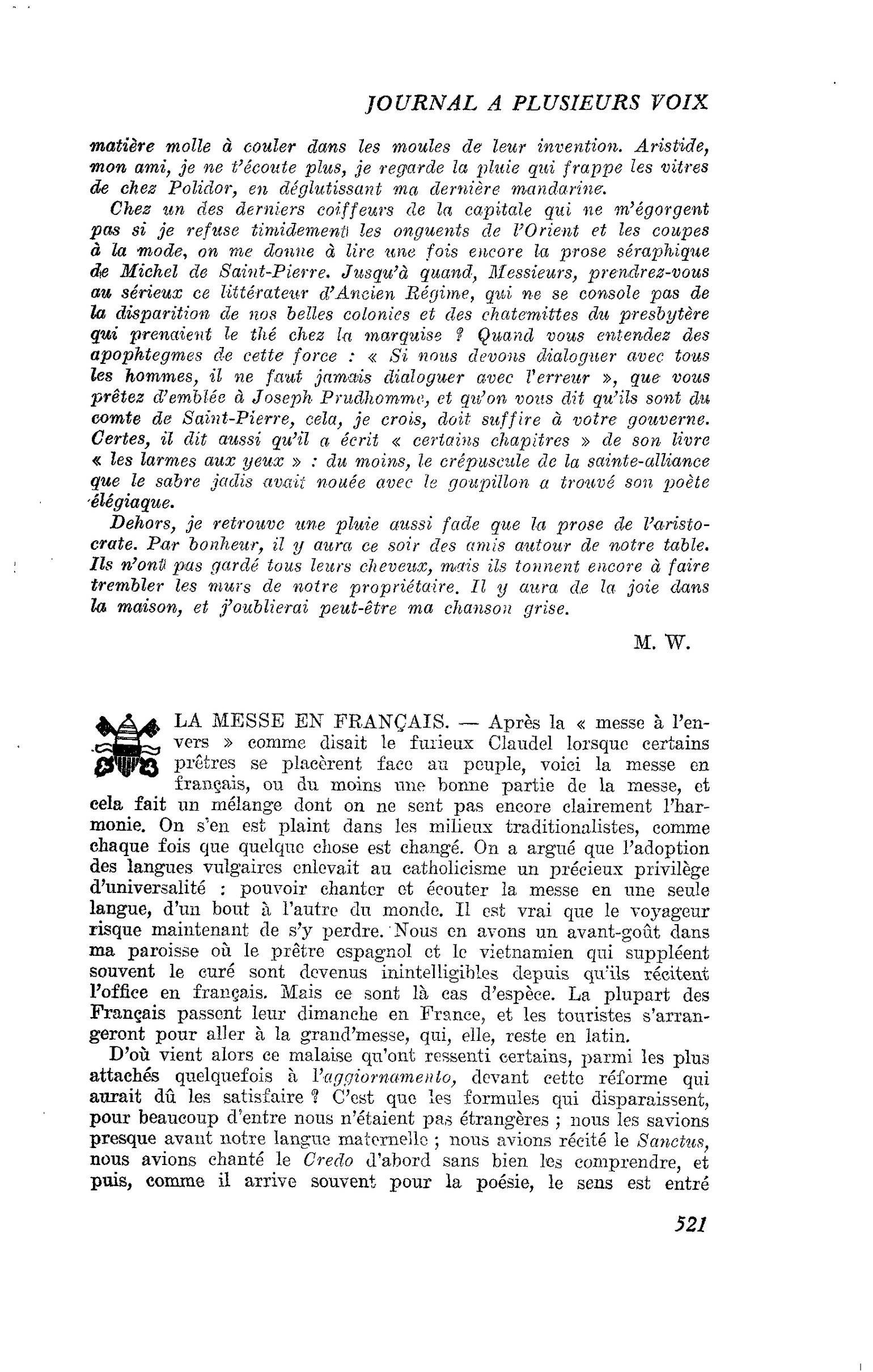 LA MESSE EN FRANÇAIS