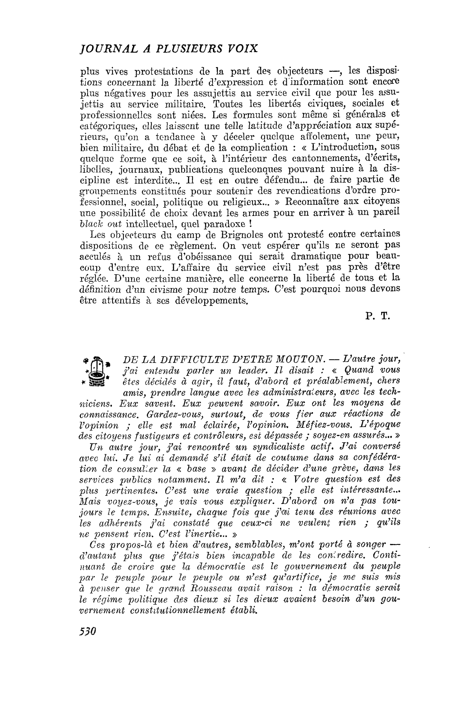DE LA DIFFICULTE D’ETRE MOUTON