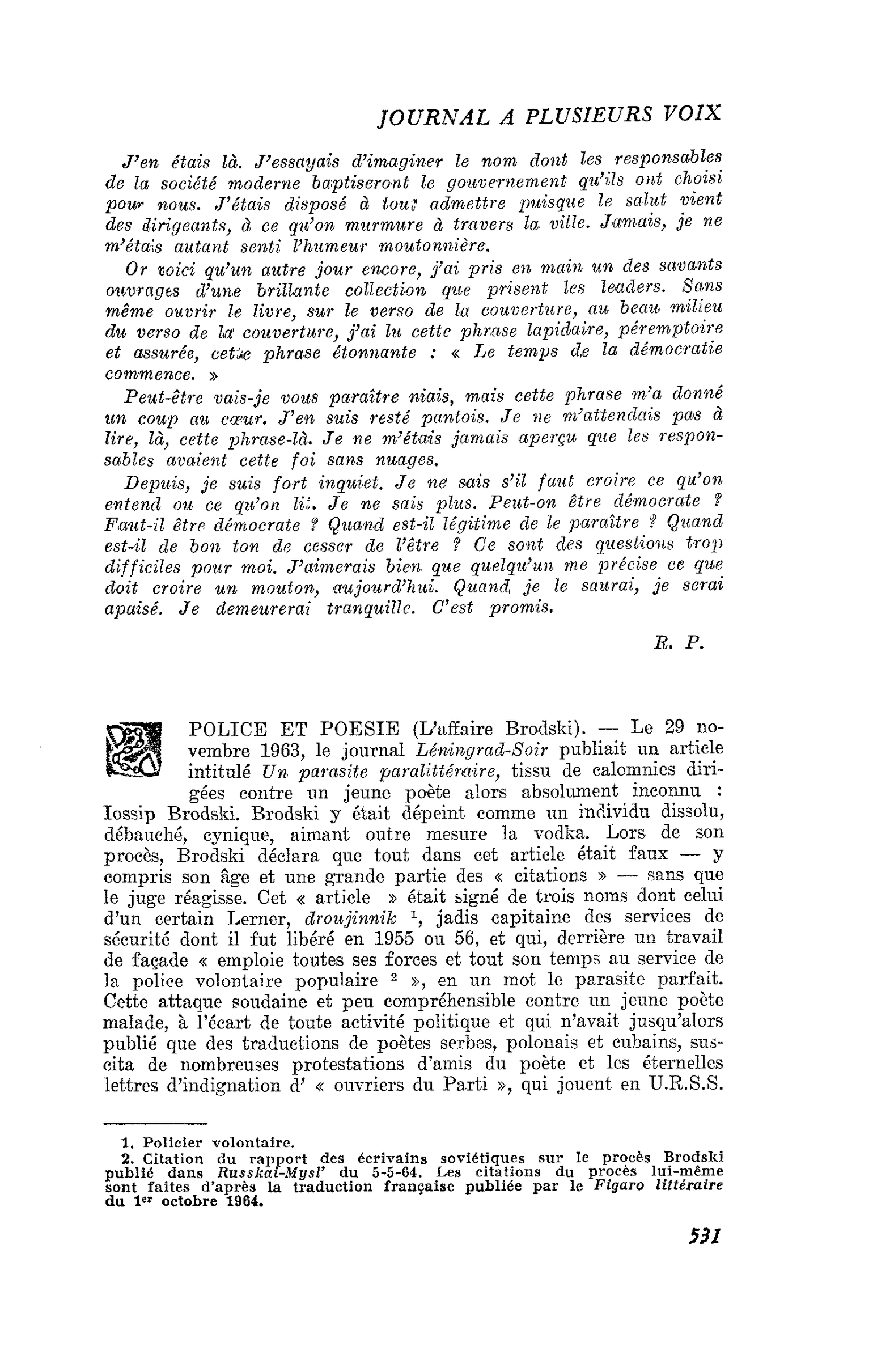 POLICE ET POESIE (L’affaire Brodski)