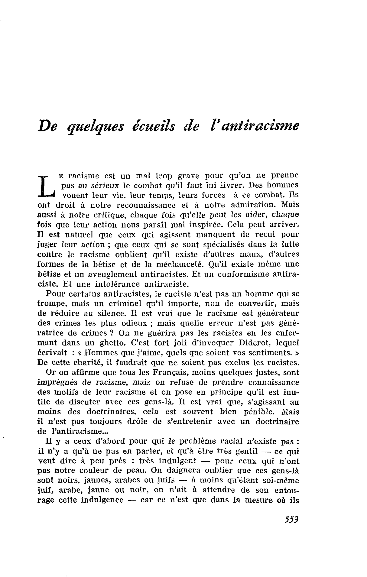 De quelques écueïls de l’antiracisme