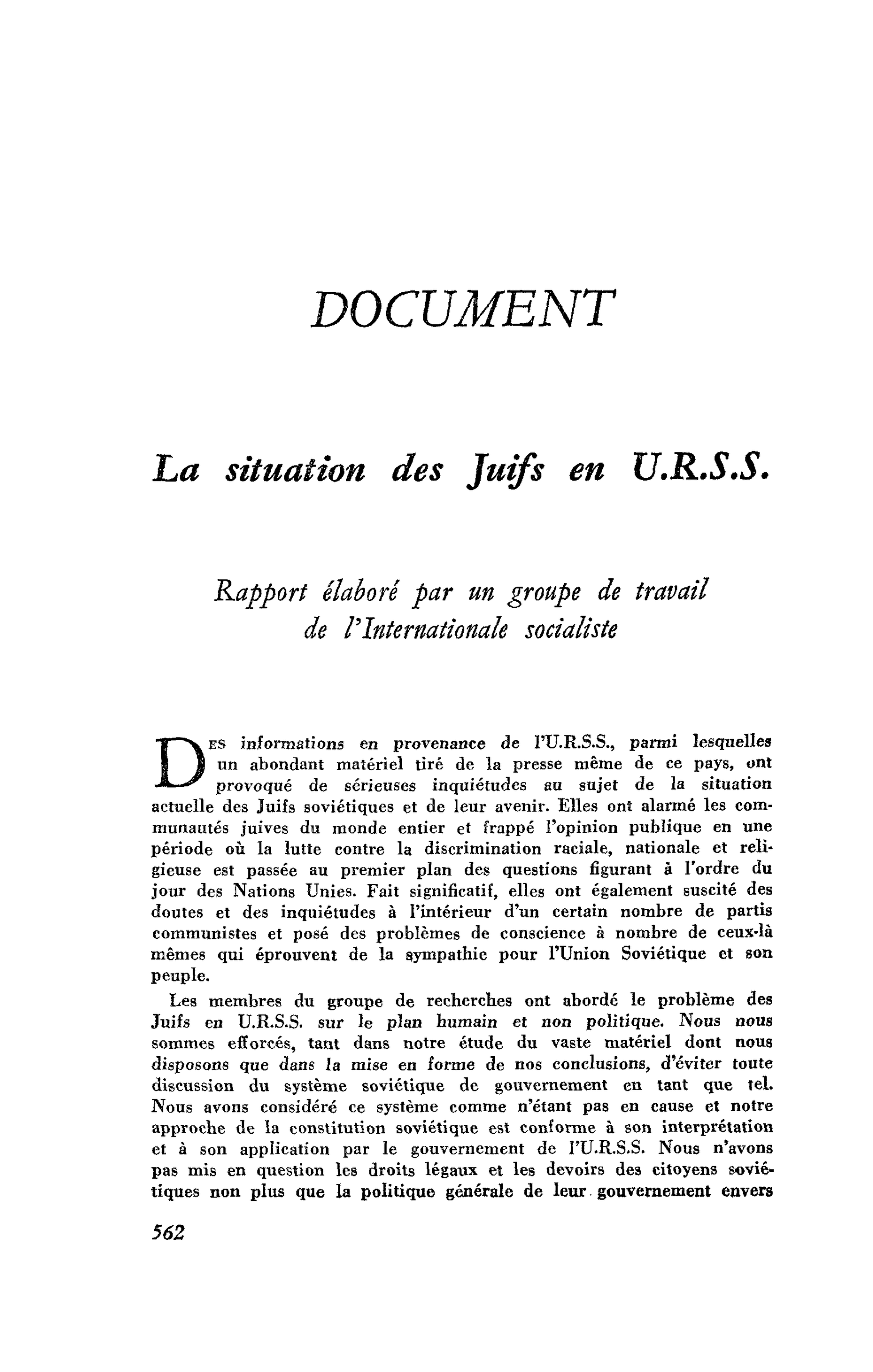 La situation des Juifs en U.R.S.S.