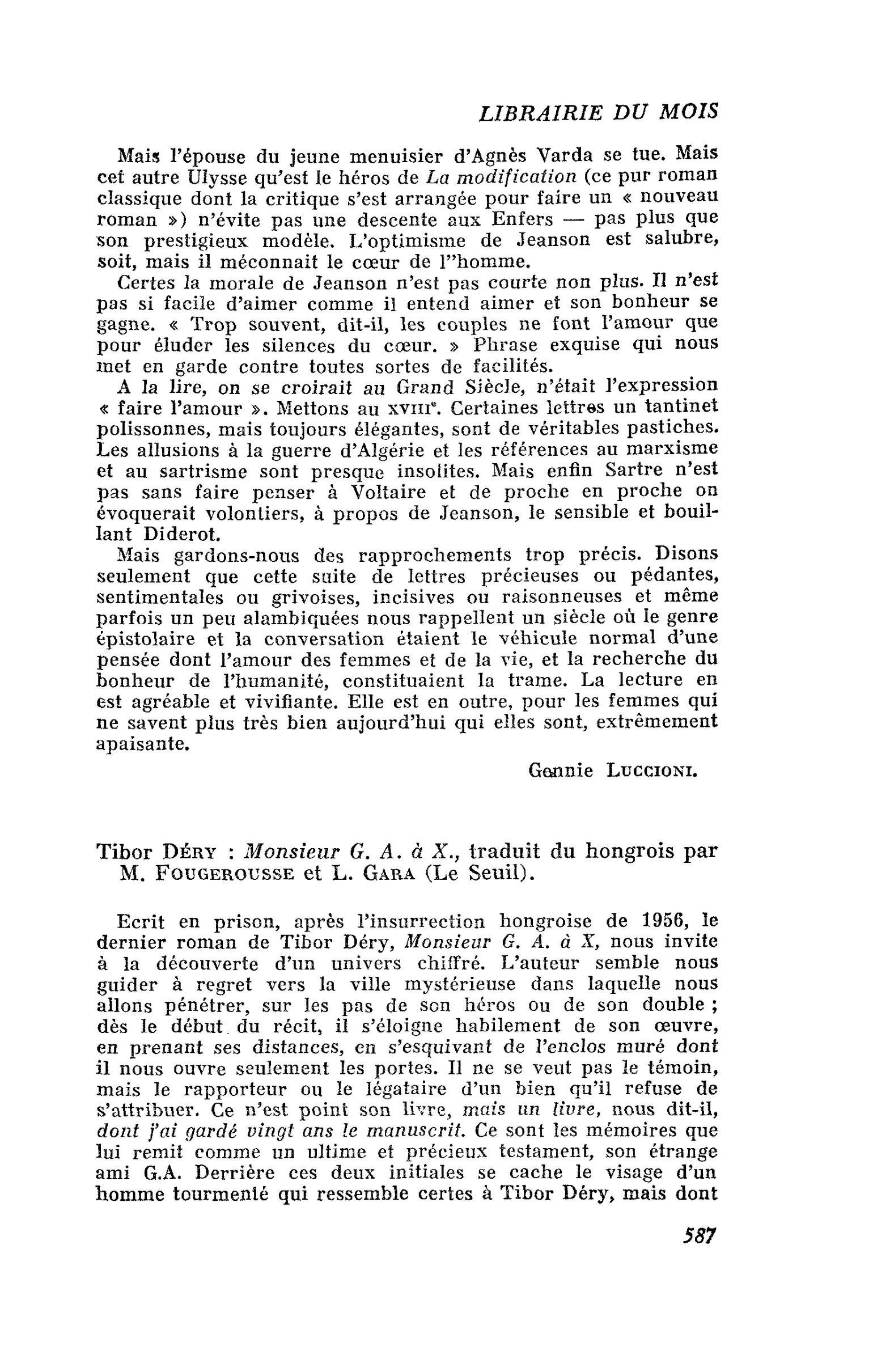 Tibor Déry : Monsieur G. A. à X.