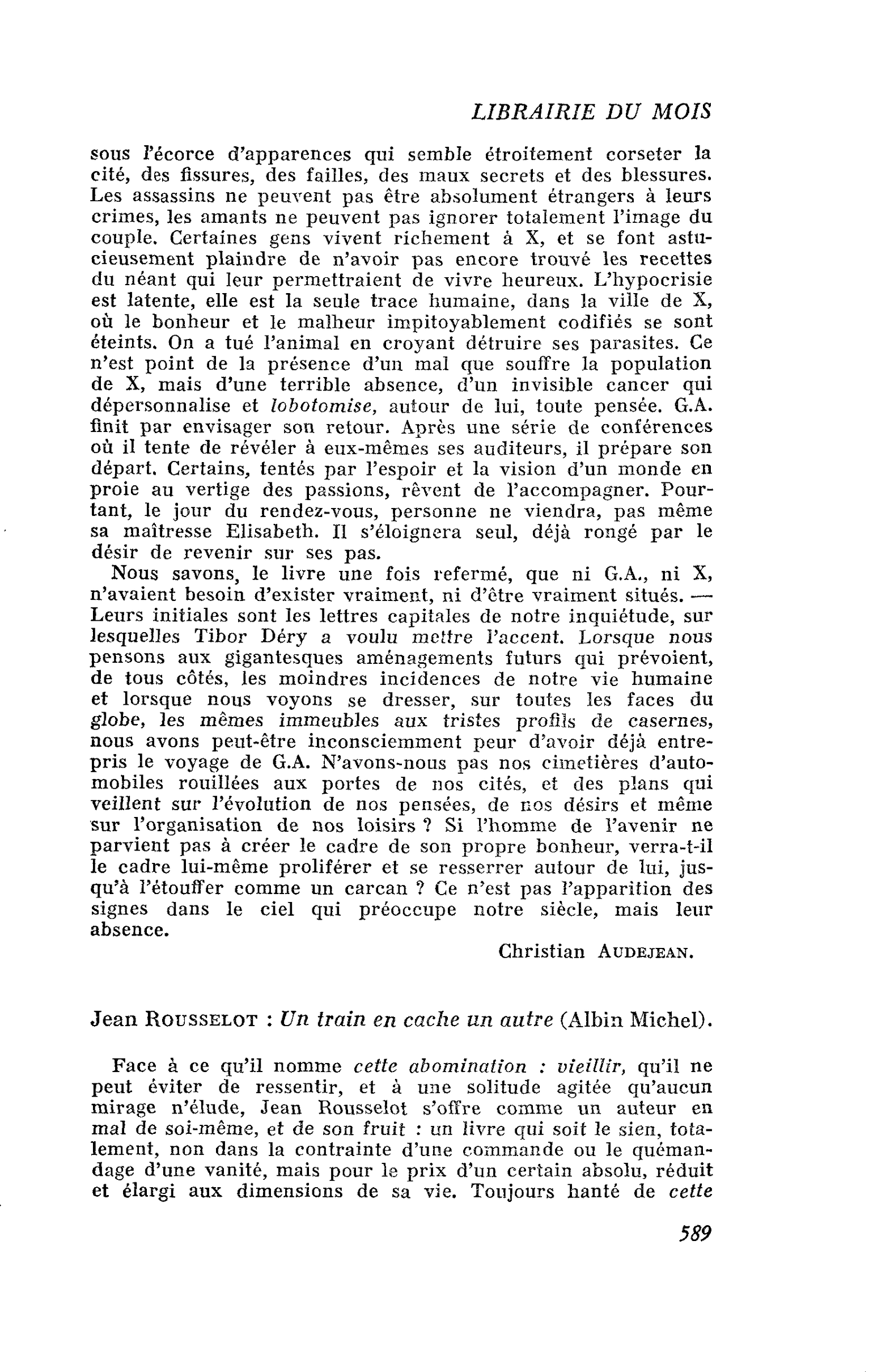Jean Rousselot : Un train en cache un autre