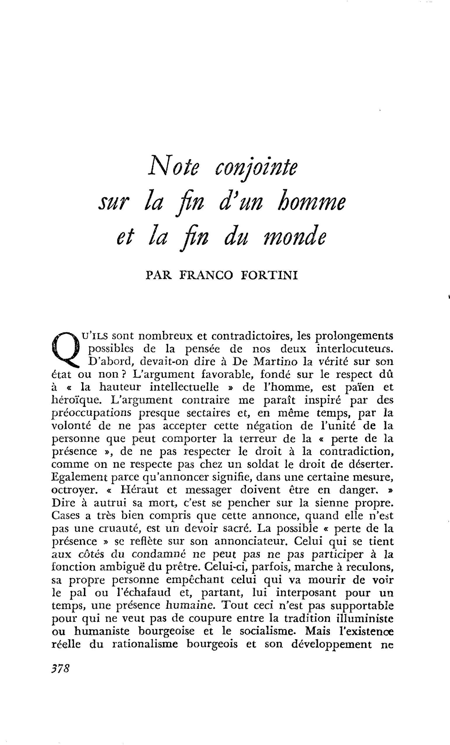 Note conjointe sur la fin d’un homme et la fin du monde