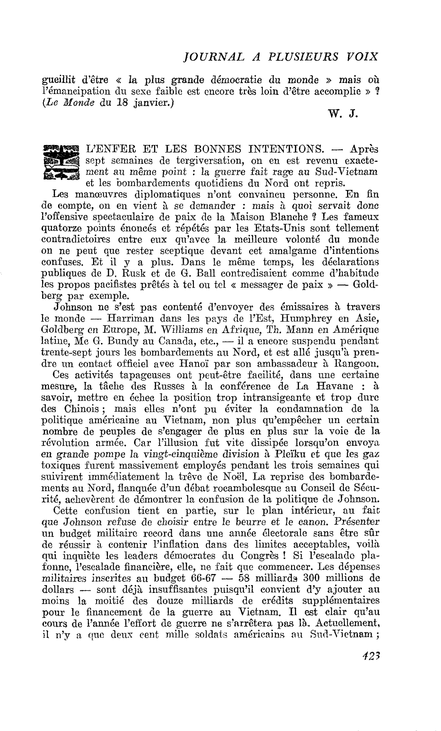 L’ENFER ET LES BONNES INTENTIONS