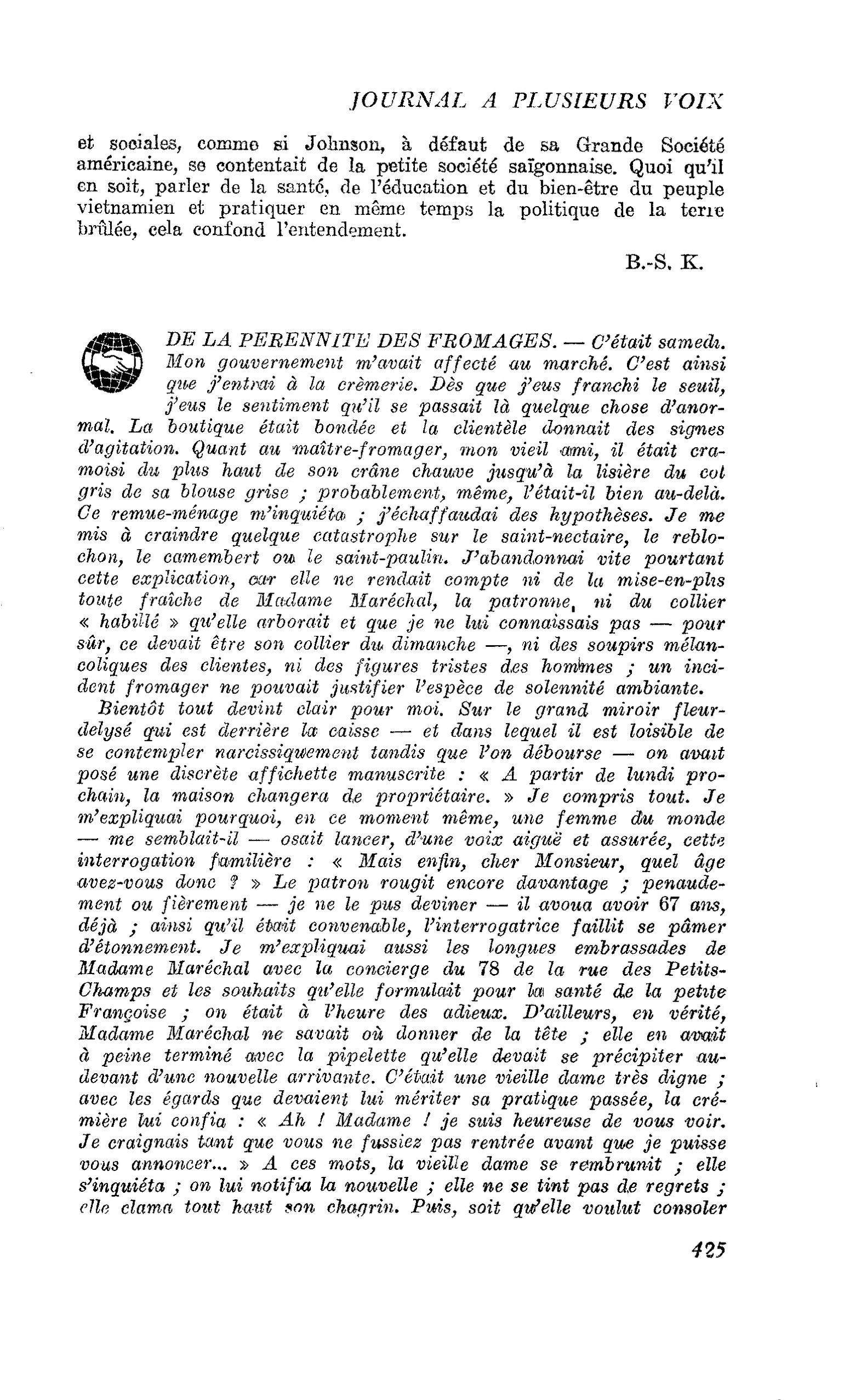 DE LA. PERENNITE DES FROMAGES