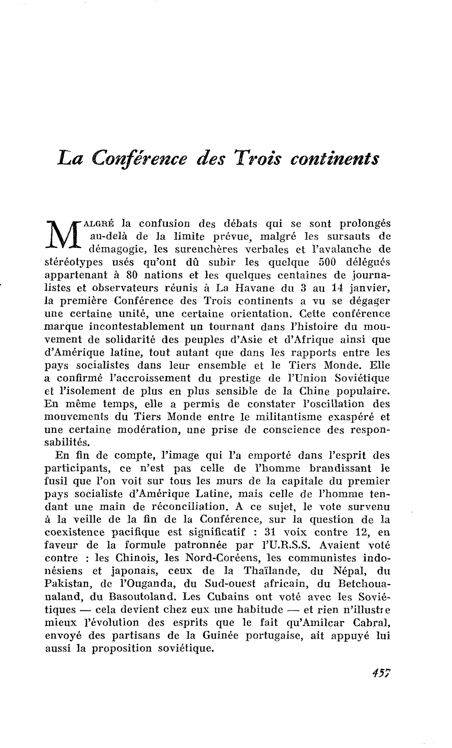 La Conférence des Trois continents