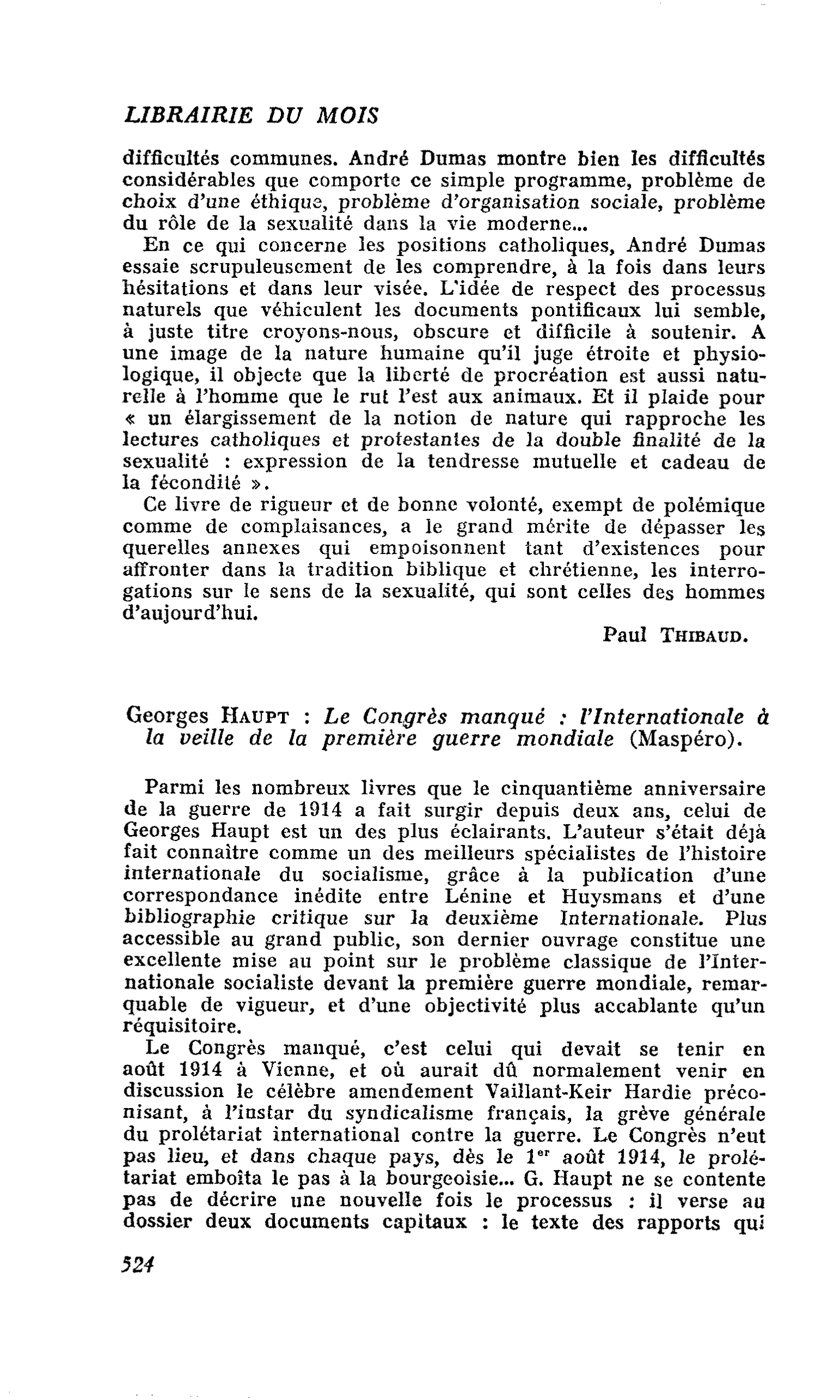 Georges Haupt : Le Congrès manqué : l’Internationale à la veille de la première guerre mondiale