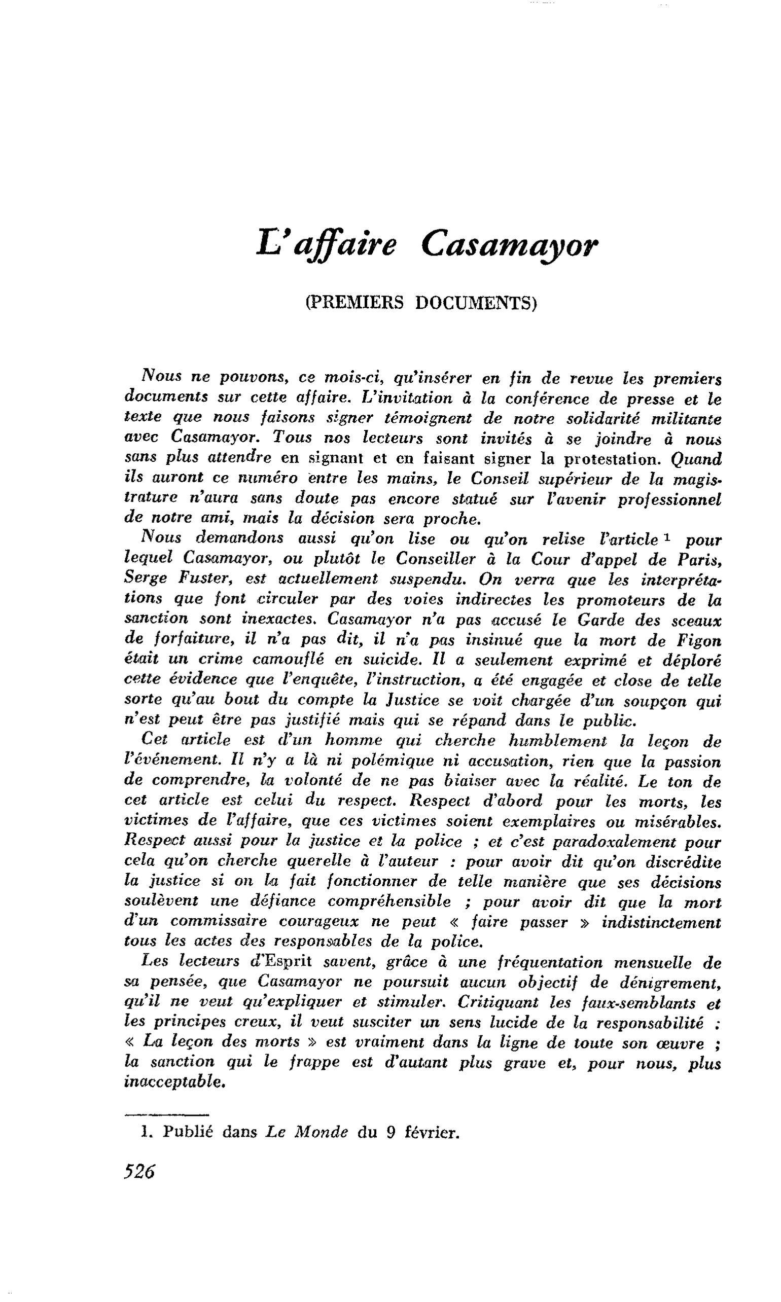 L’affaire Casamayor (PREMIERS DOCUMENTS)