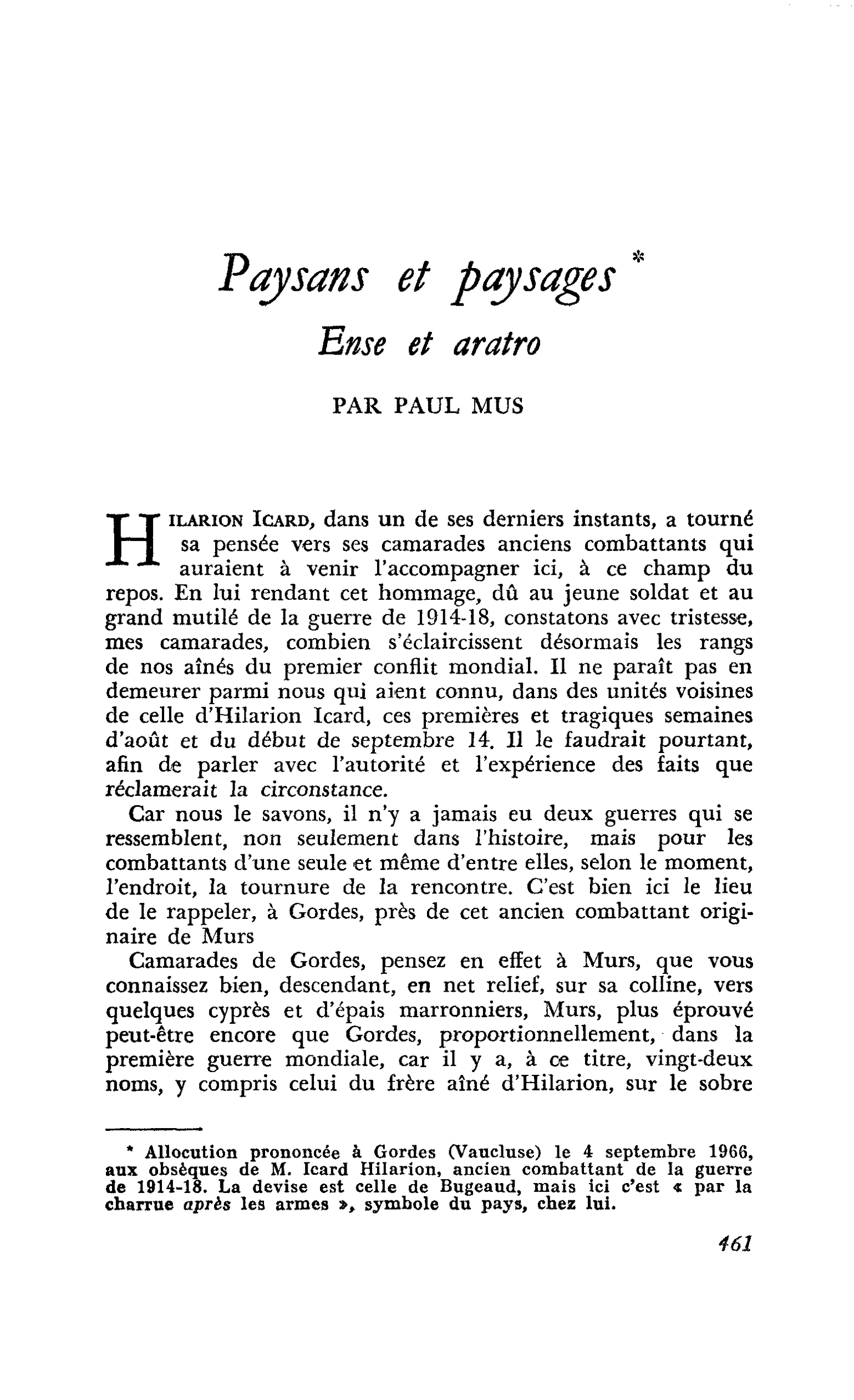 Paysans et paysages. Ense et aratro
