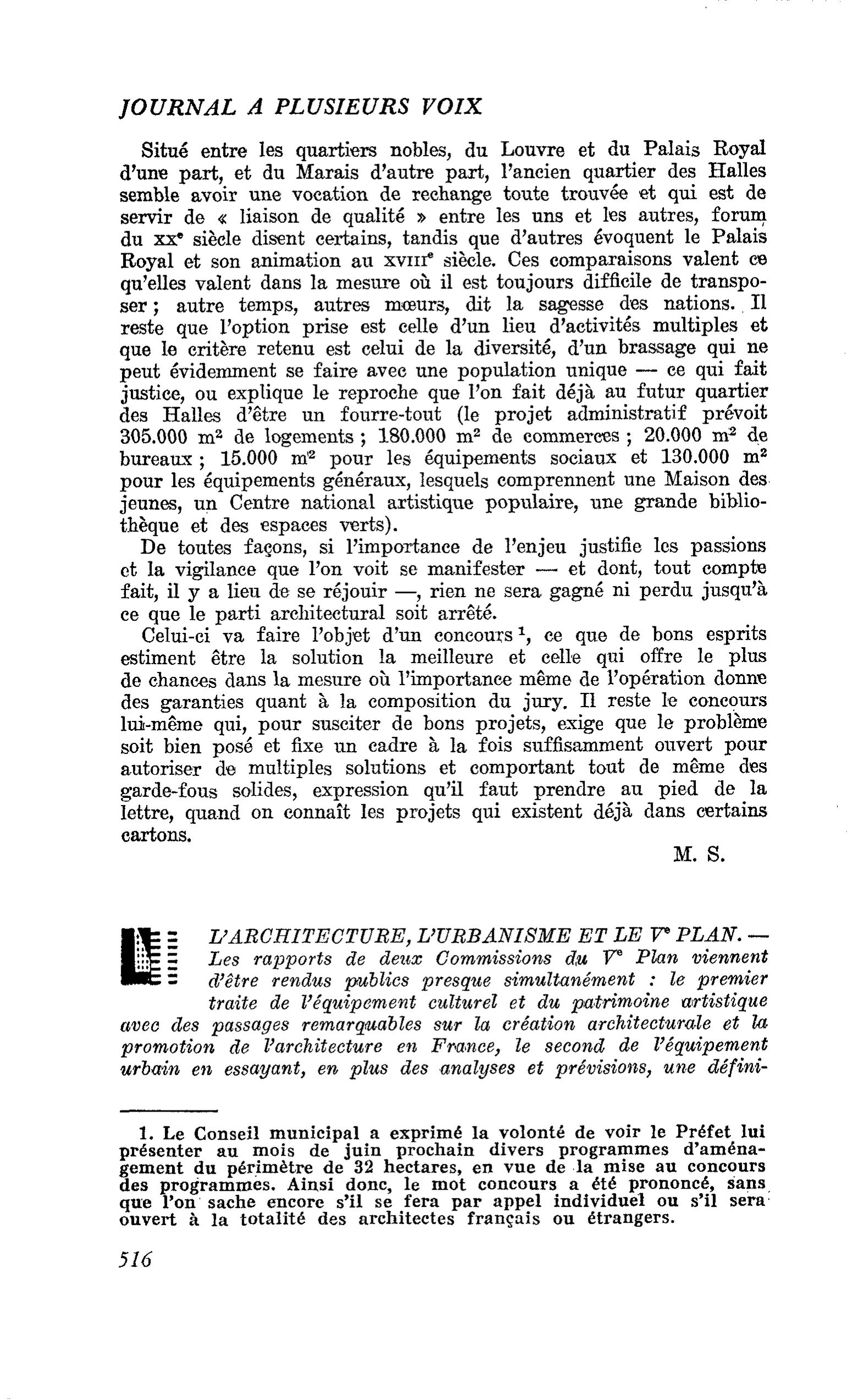 L’ARCHITECTURE, L’URBANISME ET LE Ve PLAN