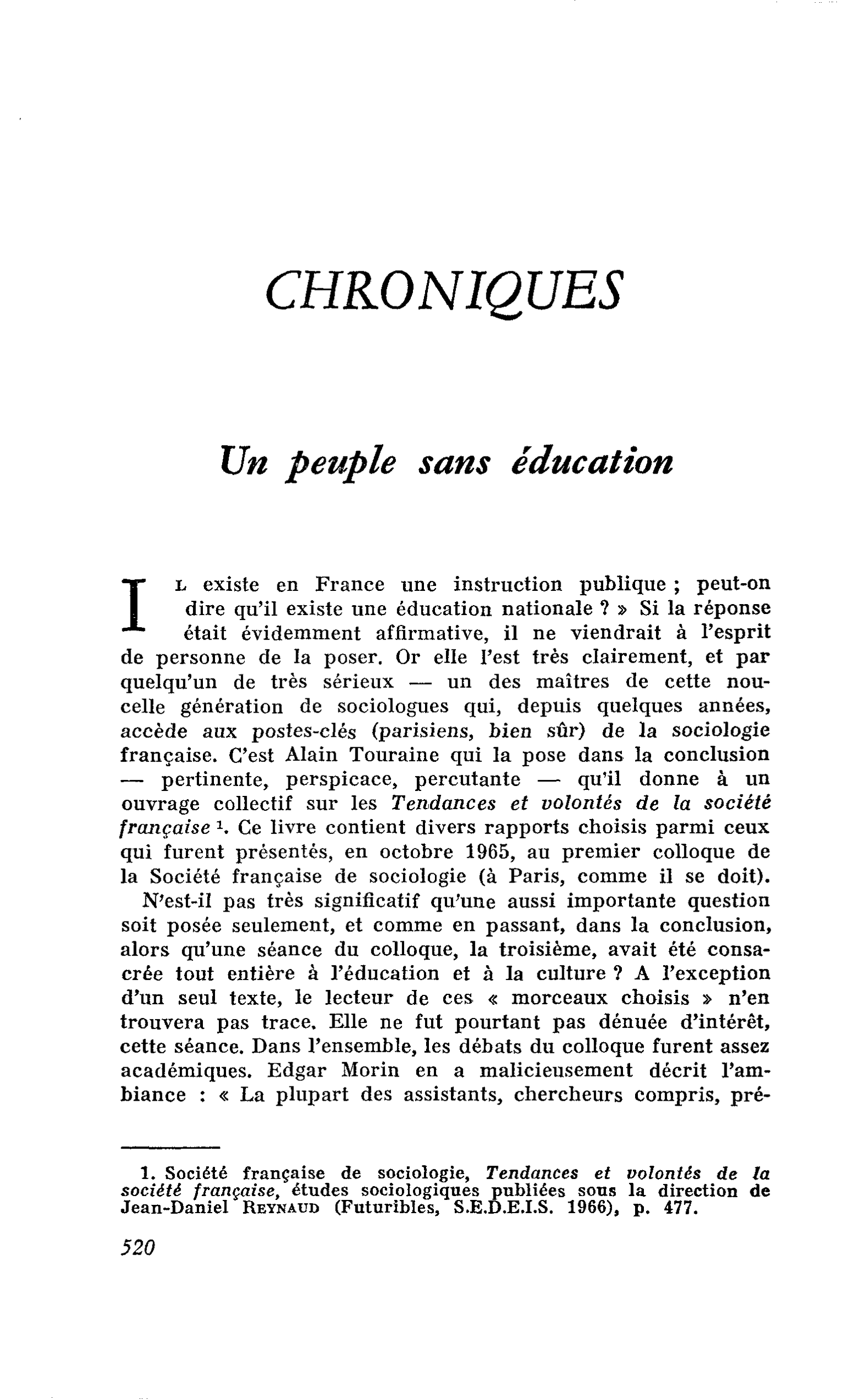 Un peuple sans éducation