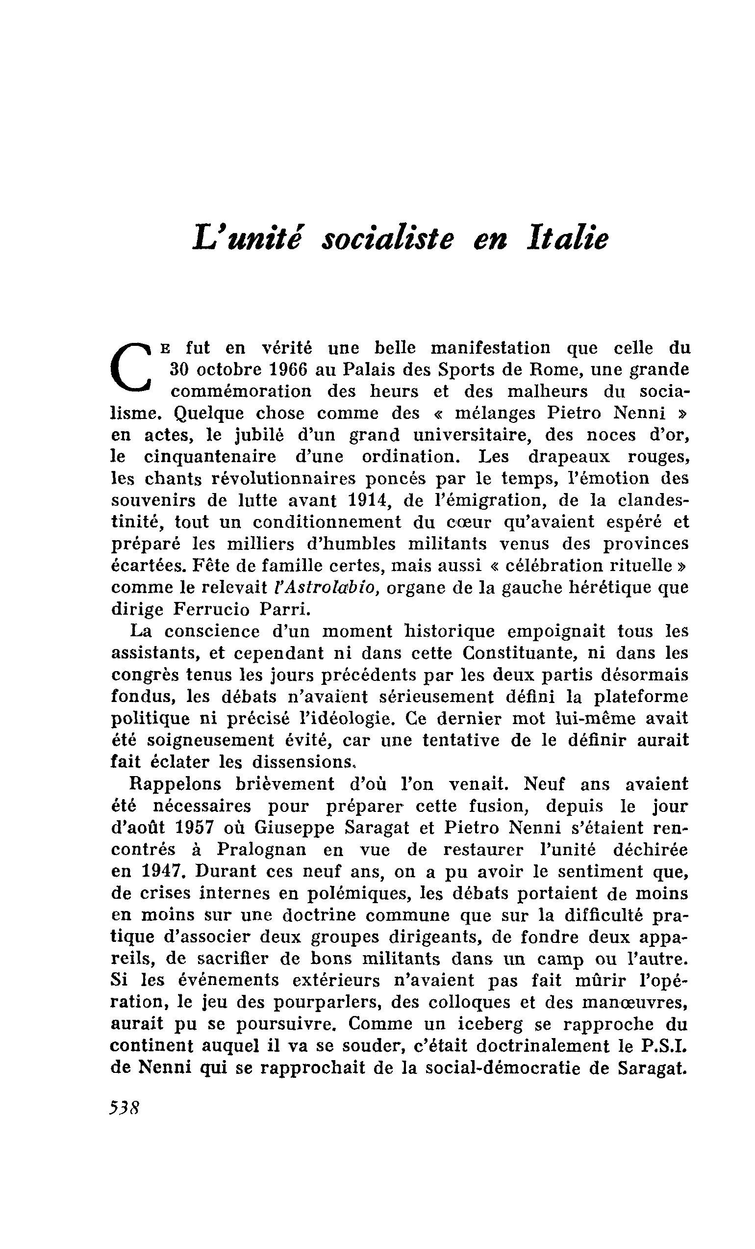 L’unité socialiste en Italie