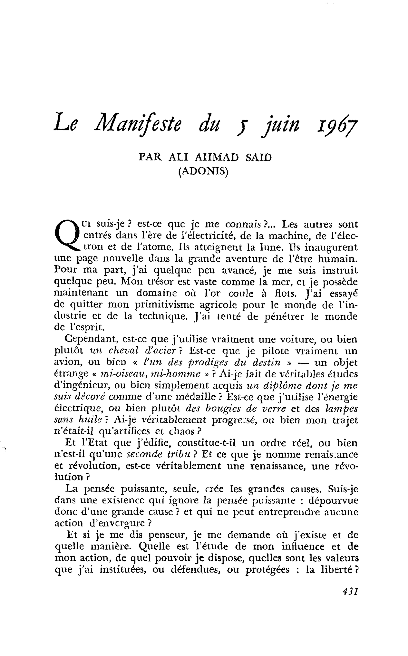 Le Manifeste du 5 juin 1967