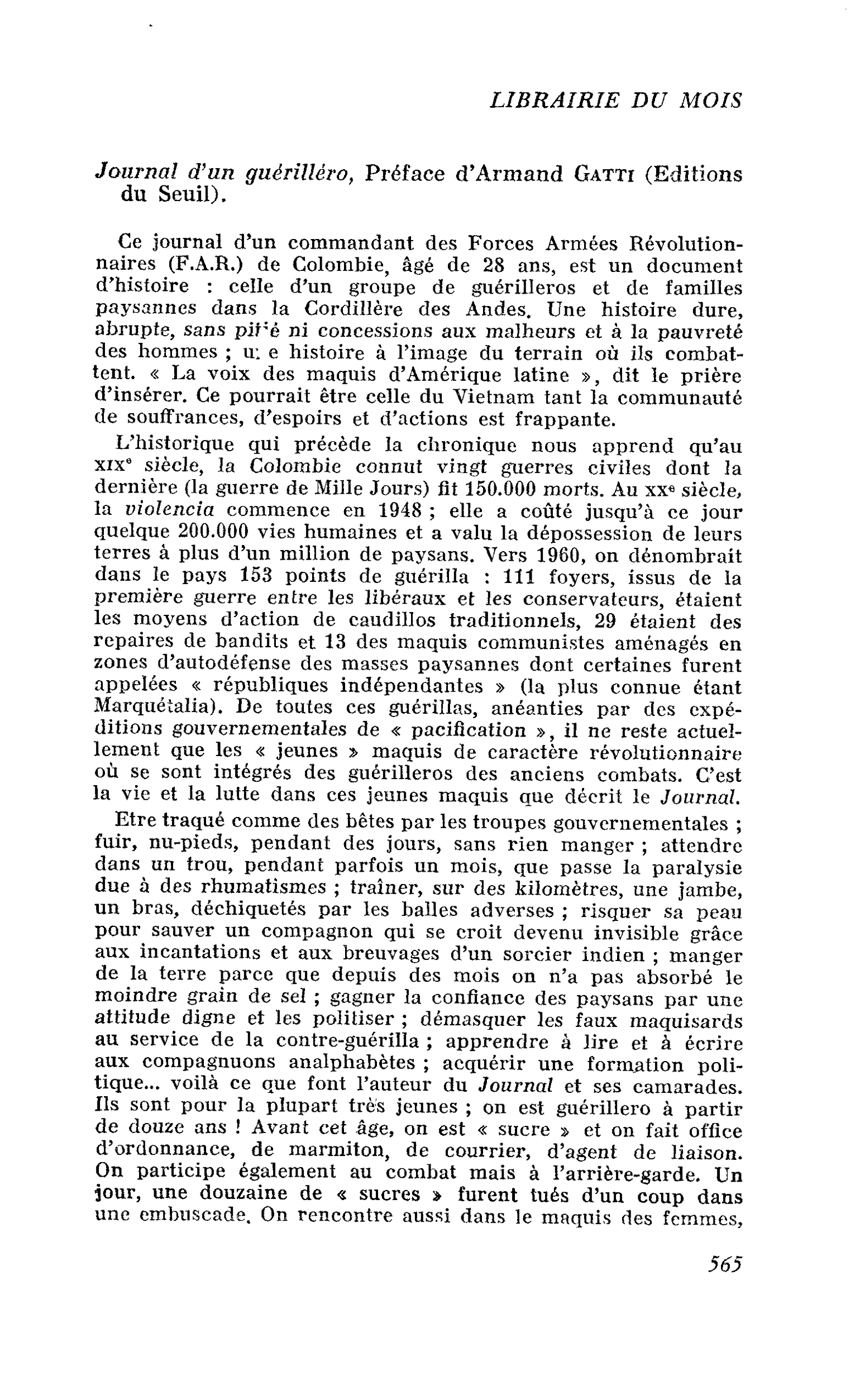 Journal d’un guérillero, Préface d’Armand Gatti