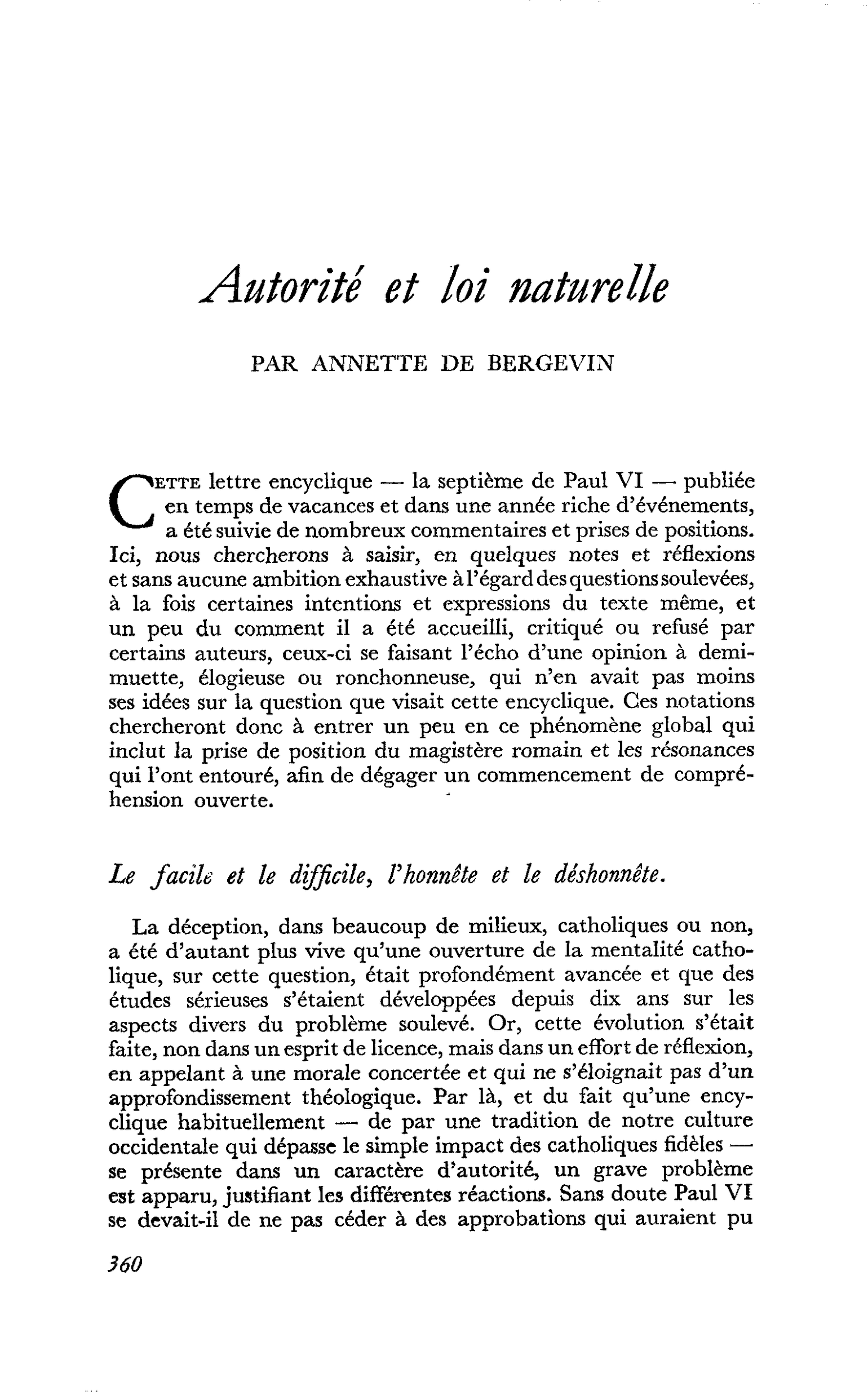 Autorité et loi naturelle