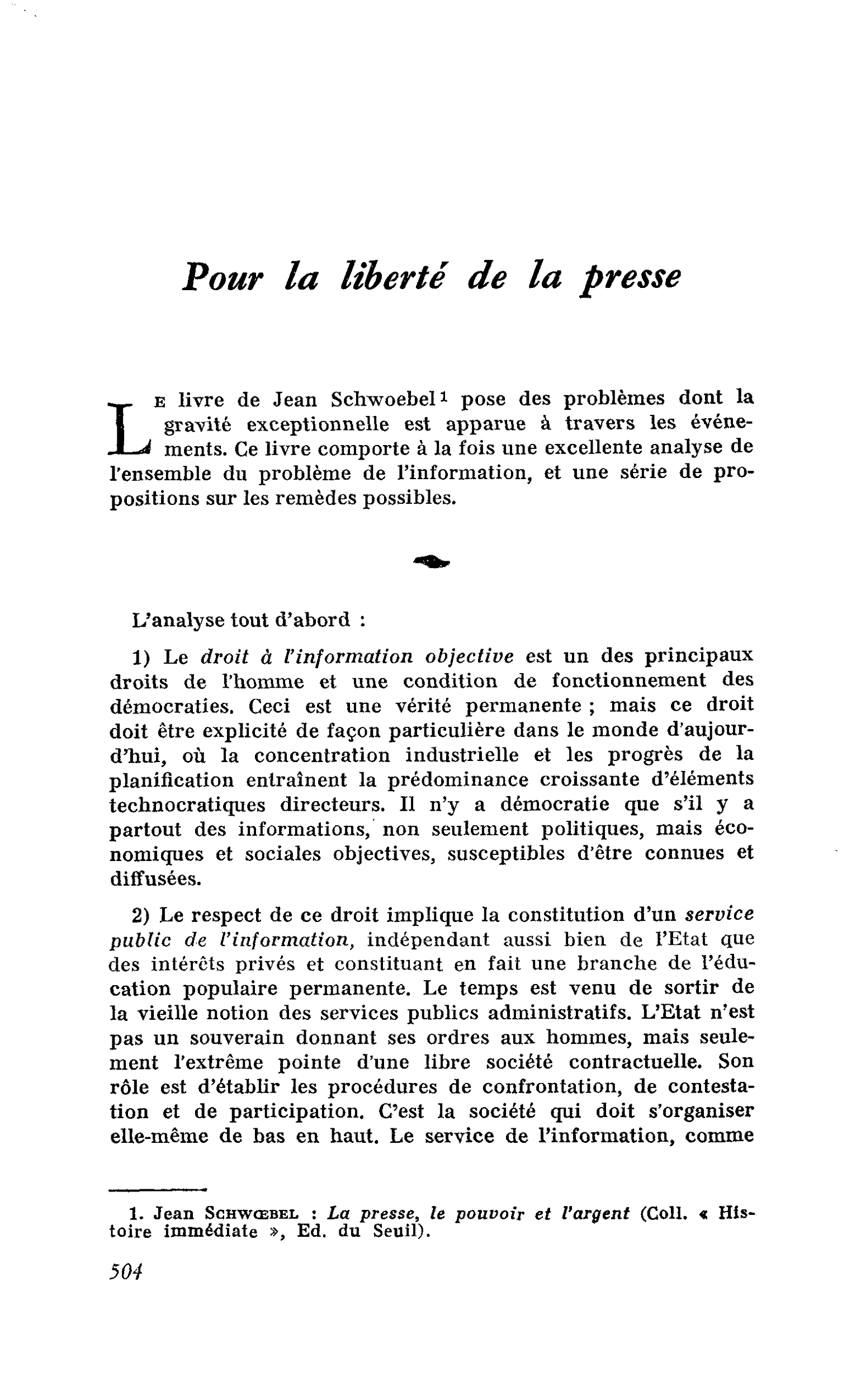 Pour la liberté de la presse