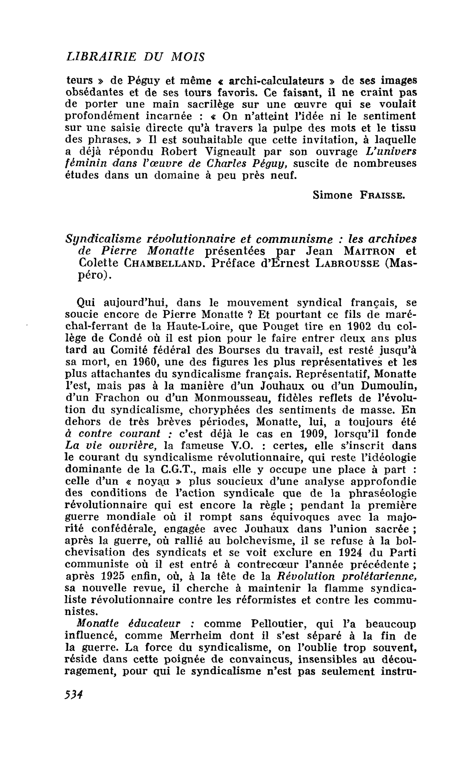 Syndicalisme révolutionnaire et communisme : les archives de Pierre Monatte