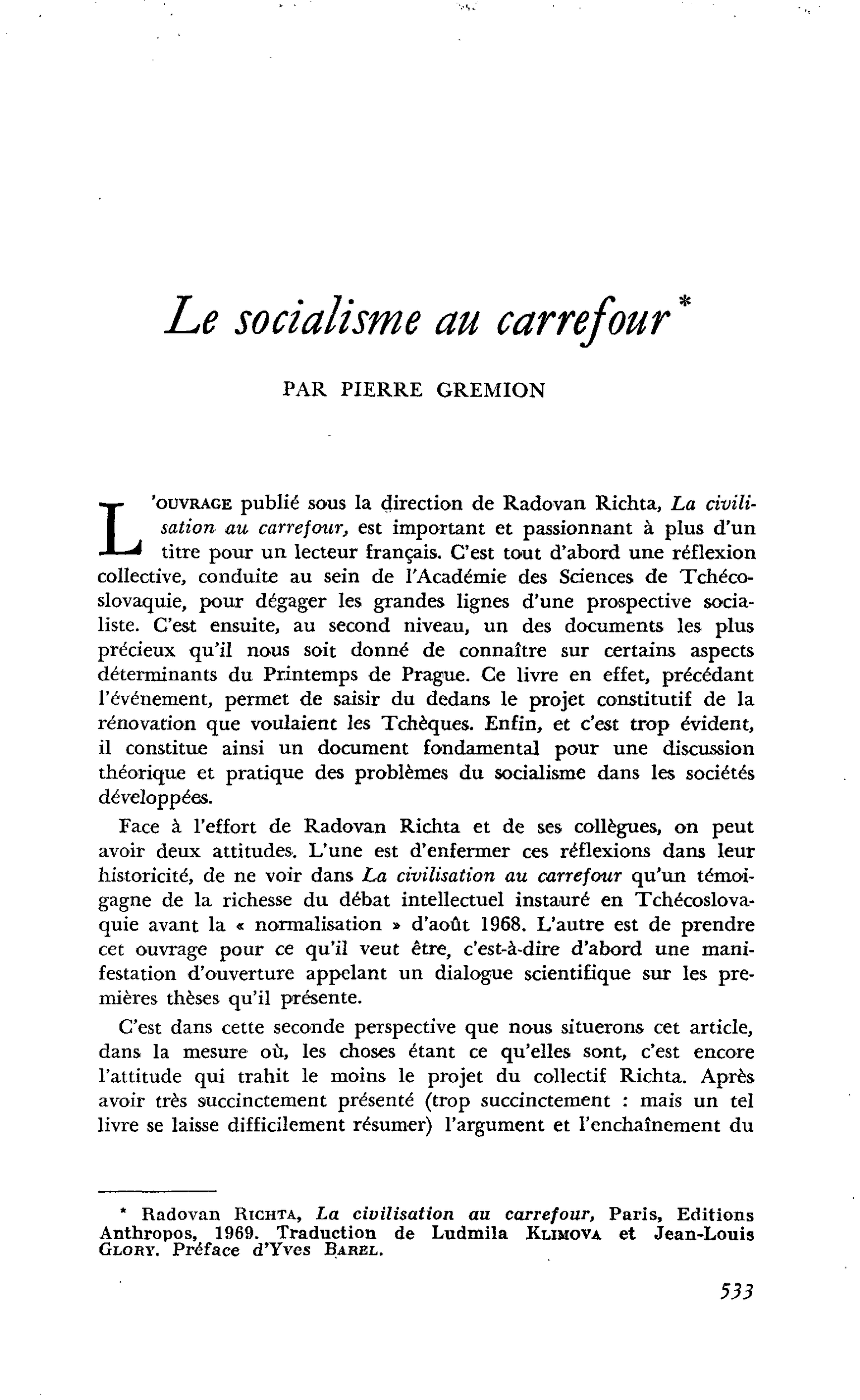 Le socialisme au carrefour