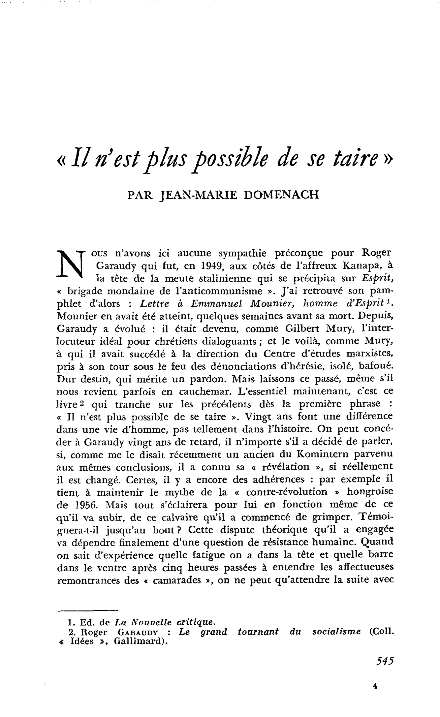 « Il n’est plus possible de se taire »