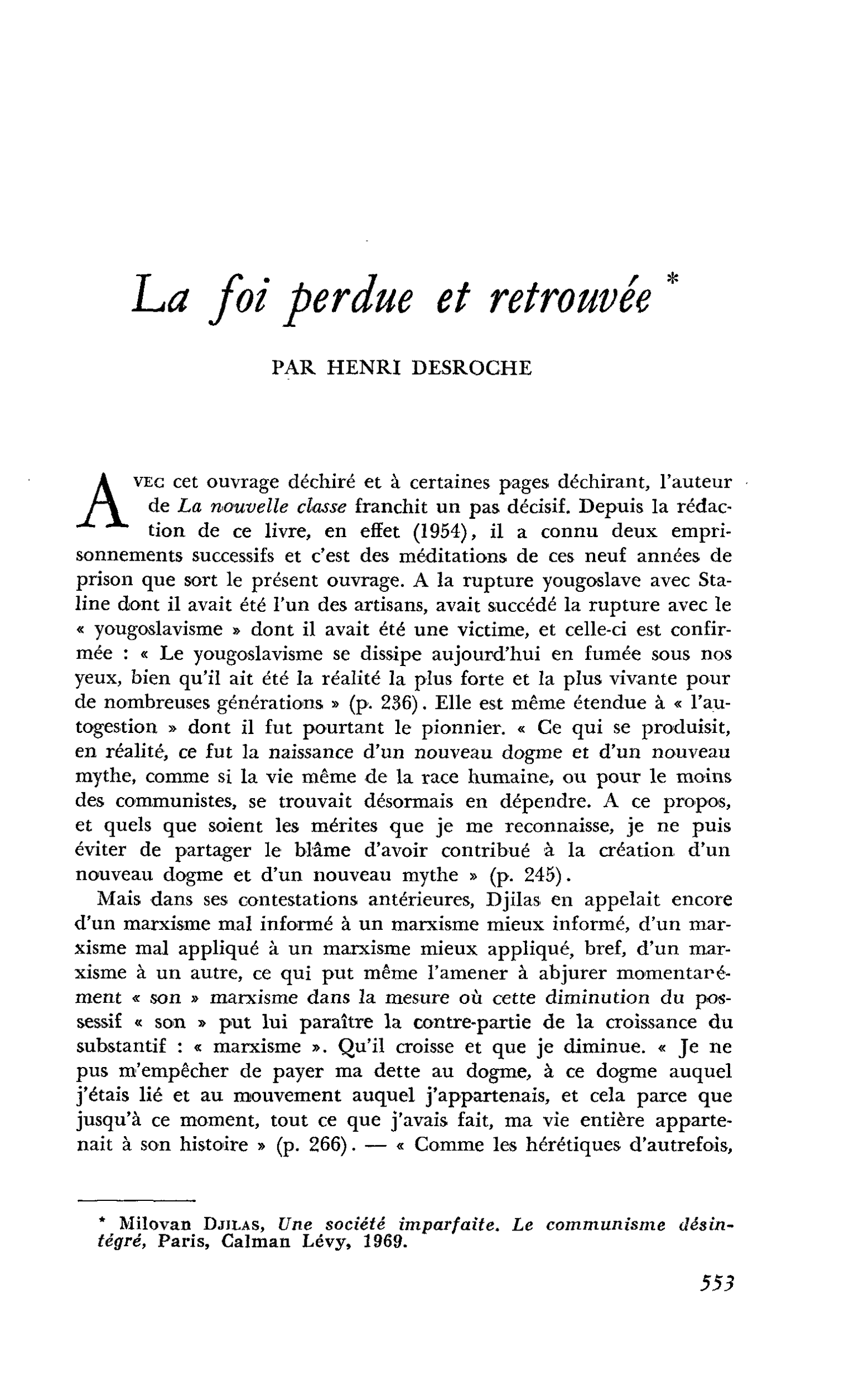La foi perdue et retrouvée