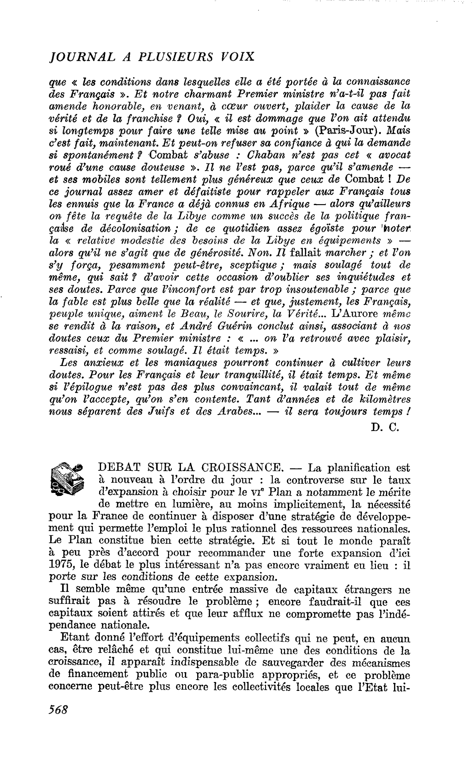 DEBAT SUE LA CROISSANCE