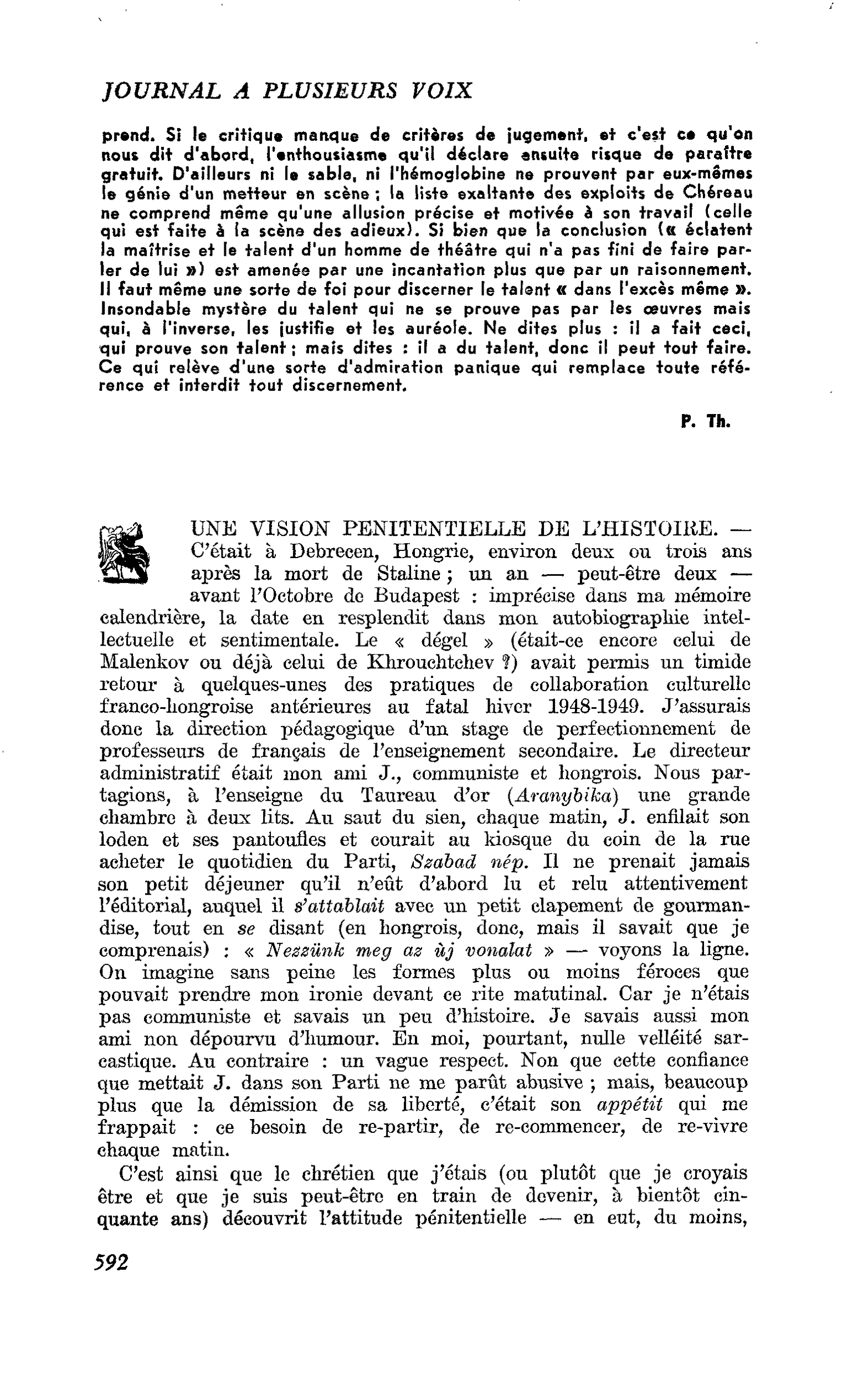 UNE VISION PENITENTIELLE DE L’HISTOIRE
