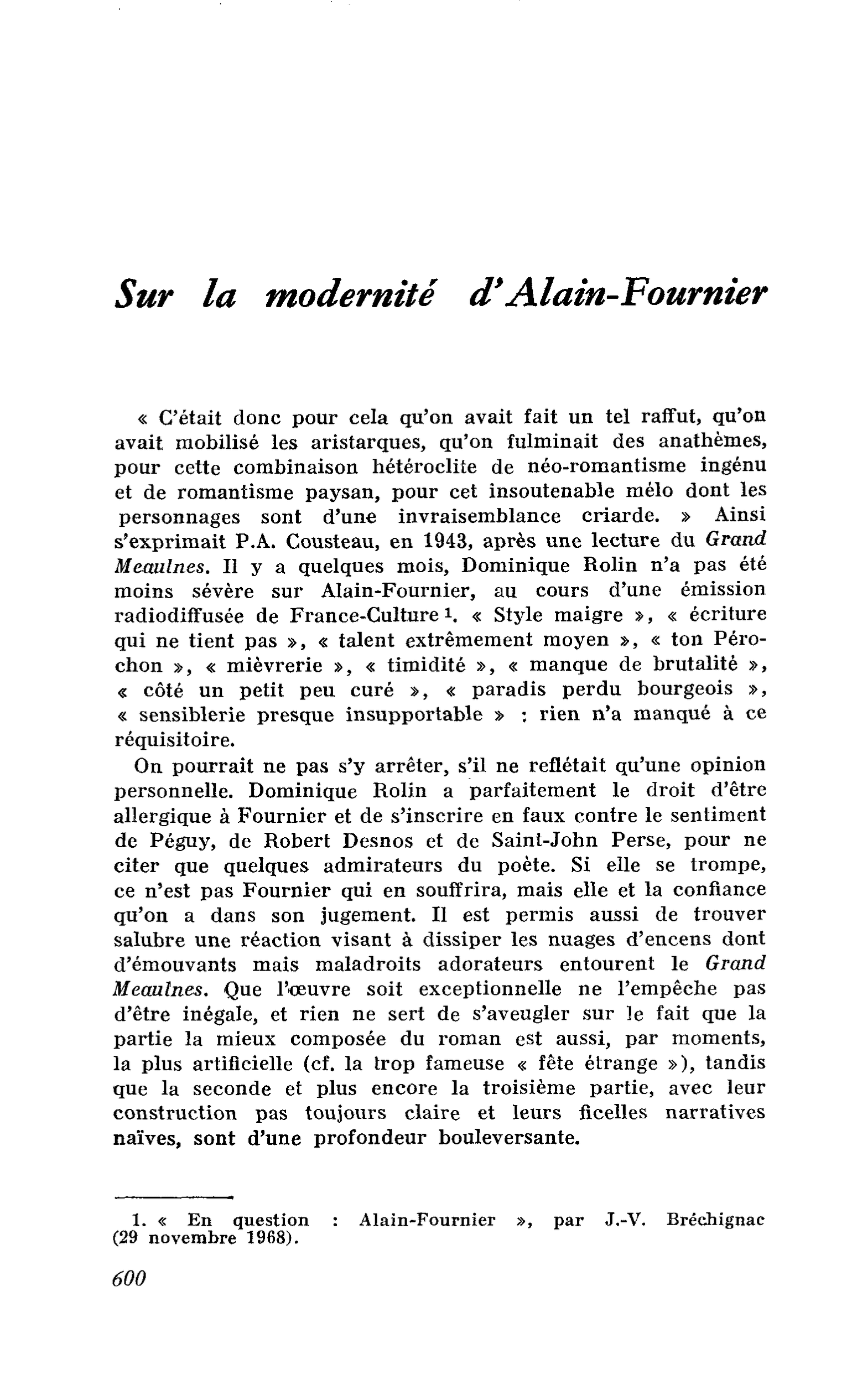 Sur la modernité d’Alain-Fournier