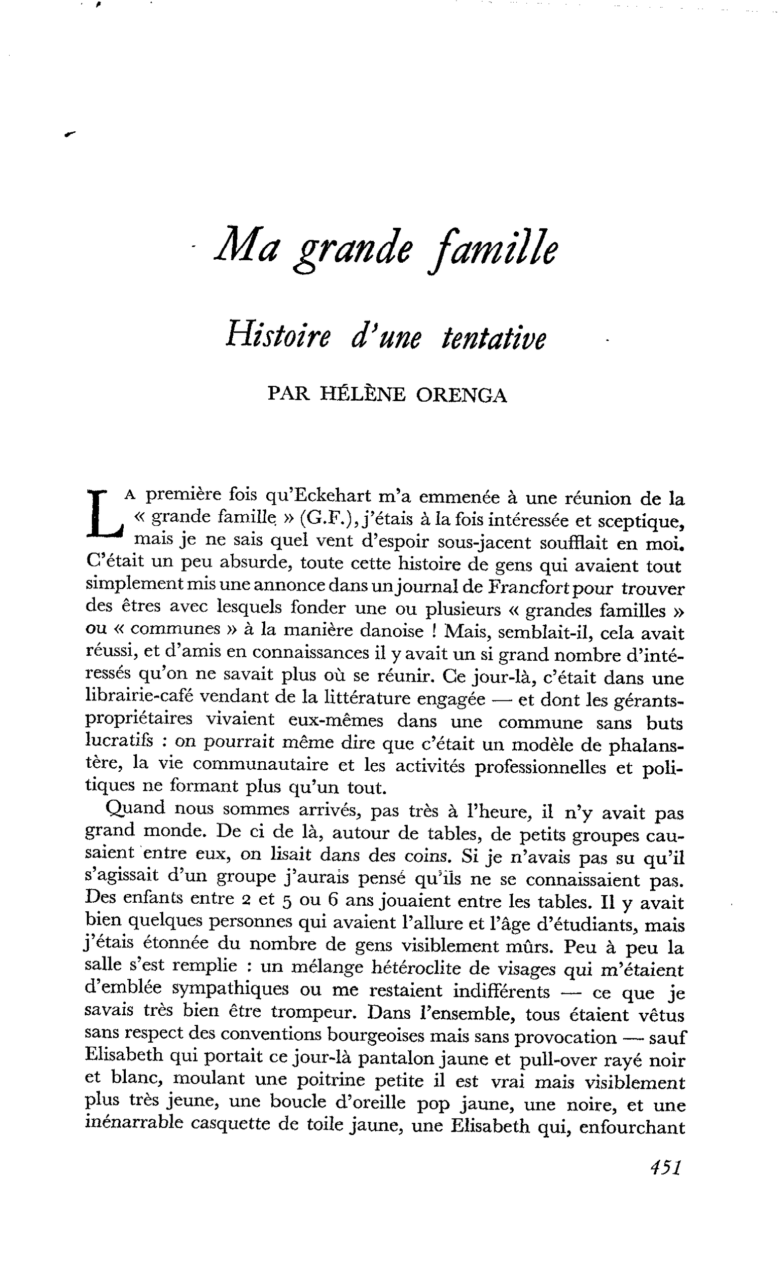 Ma grande famille Histoire d’une tentative