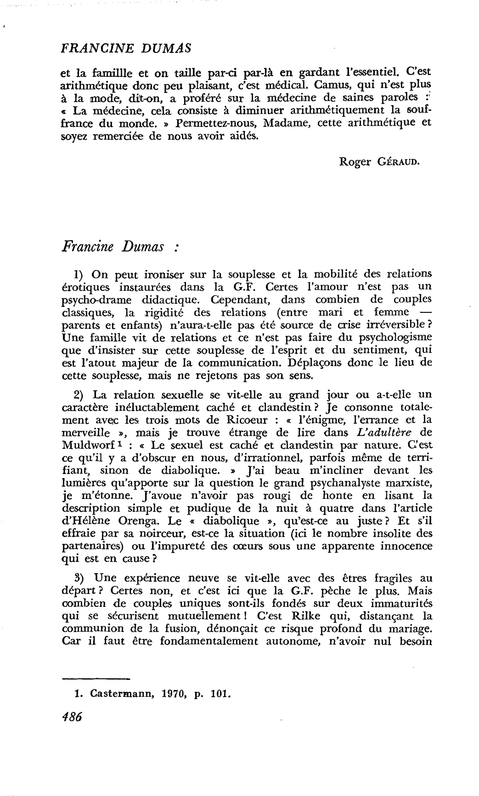 Commentaires : Francine Dumas