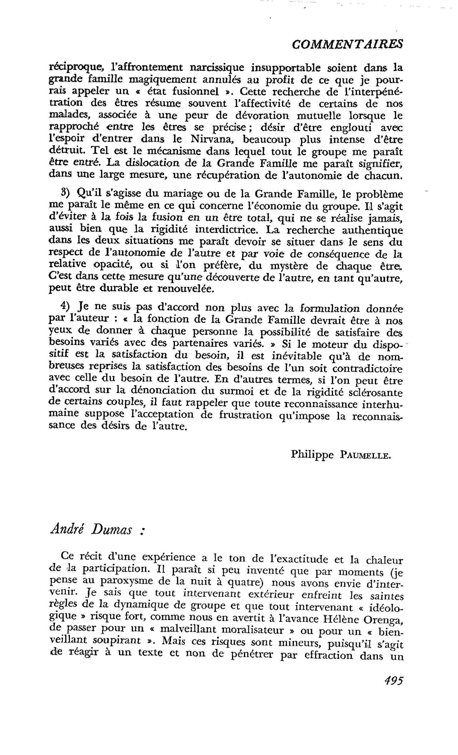 Commentaires : André Dumas