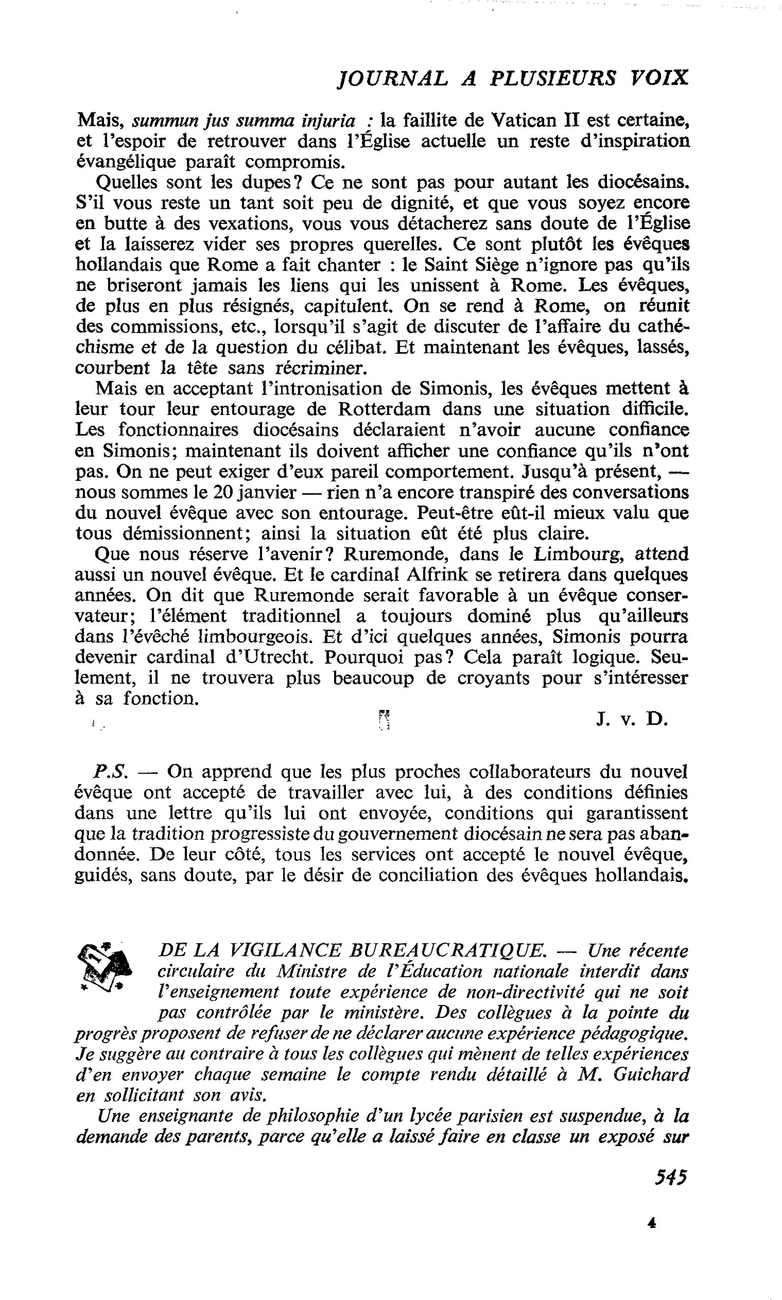 DE LA VIGILANCE BUREAUCRATIQUE