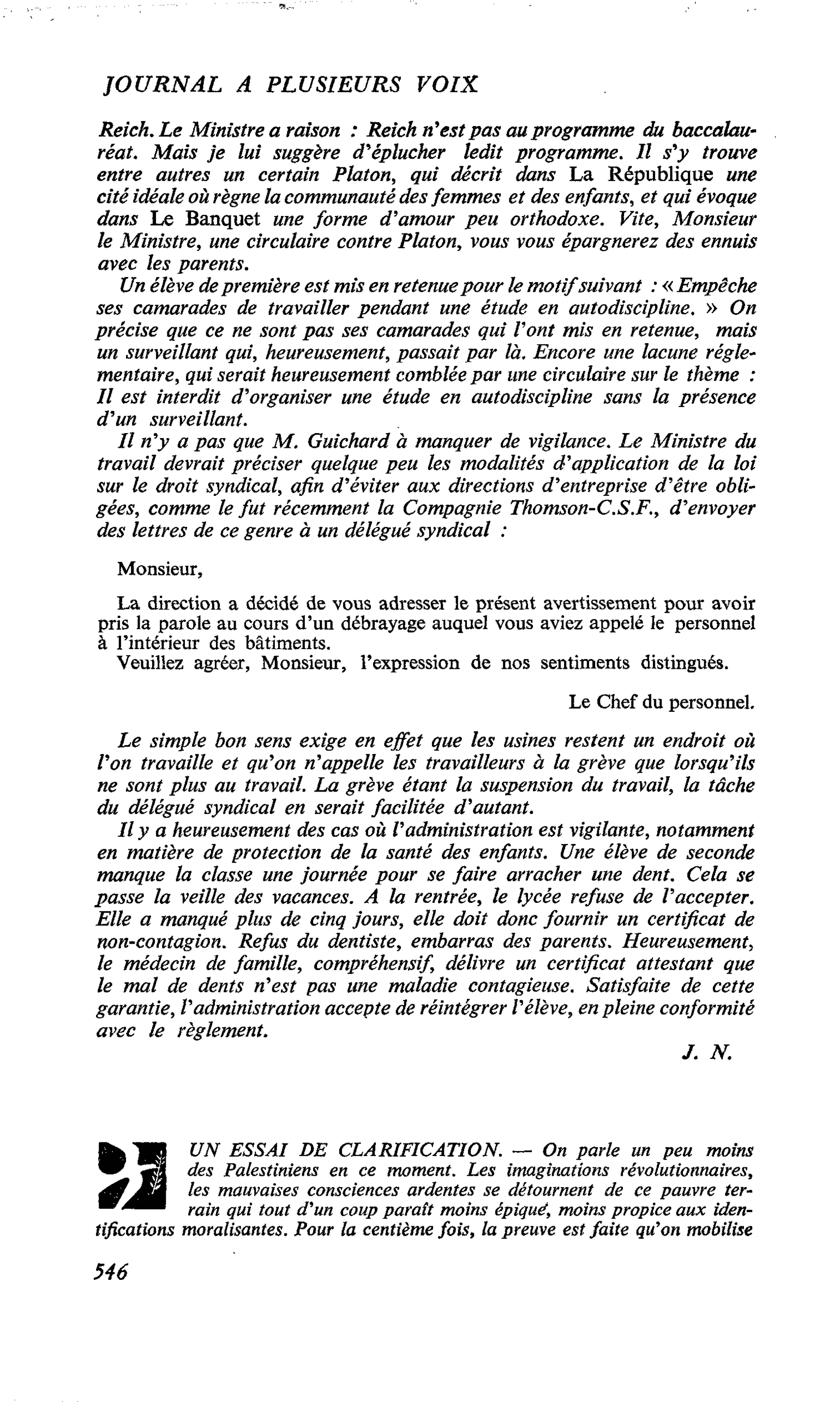 UN ESSAI DE CLARIFICATION