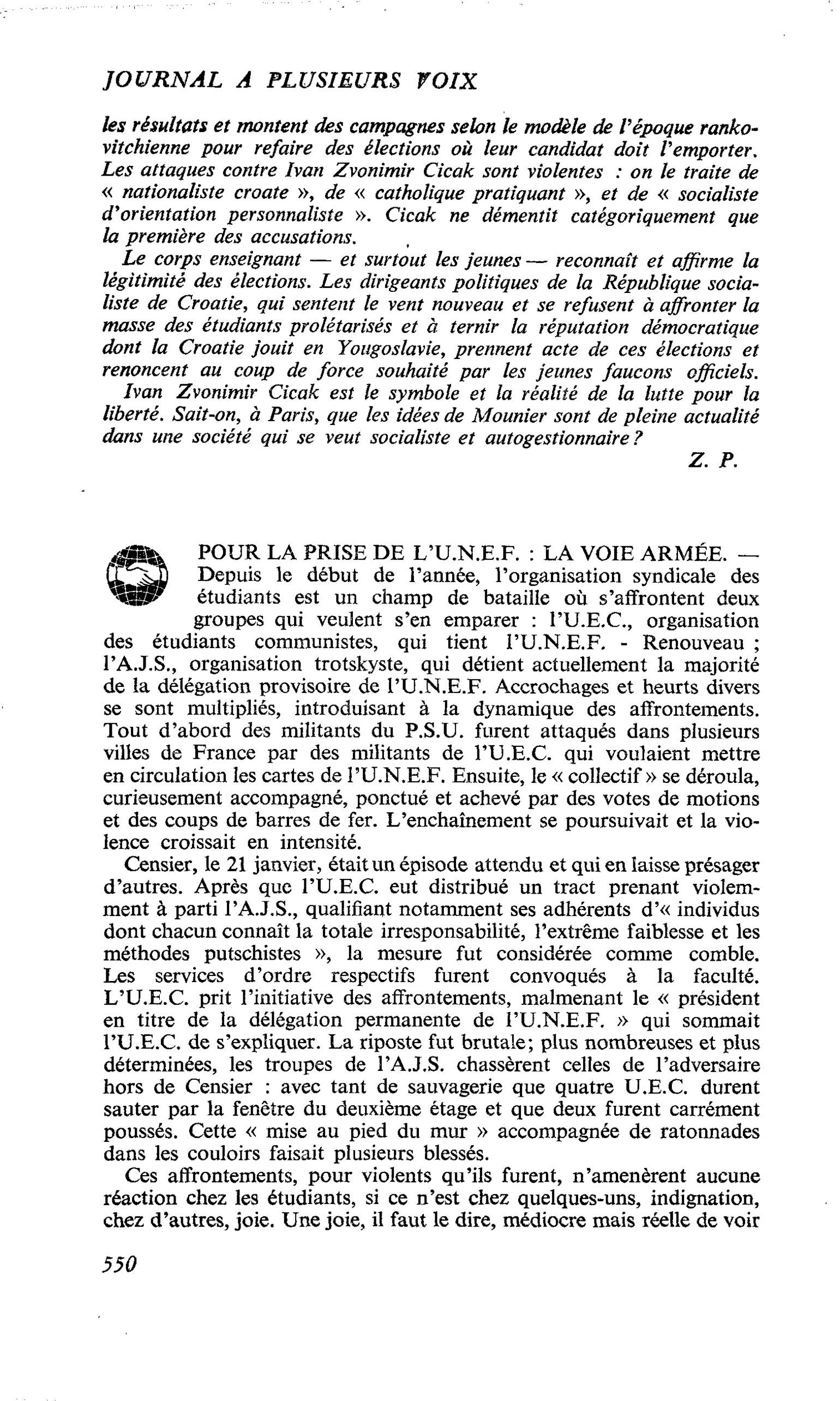 POUR LA PRISE DE L’U.N.E.F. : LA VOIE ARMÉE