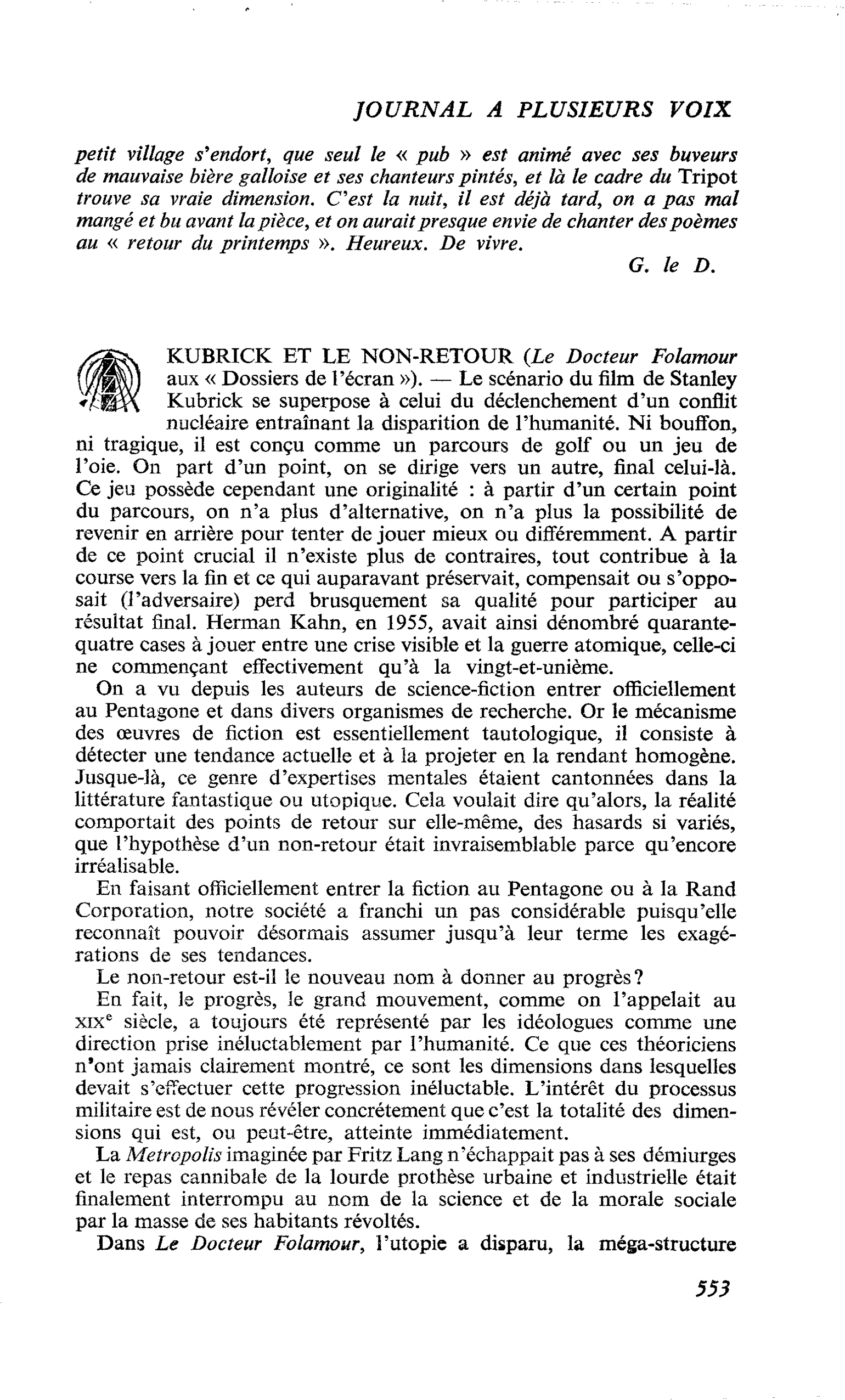 Kubrick et le non-retour