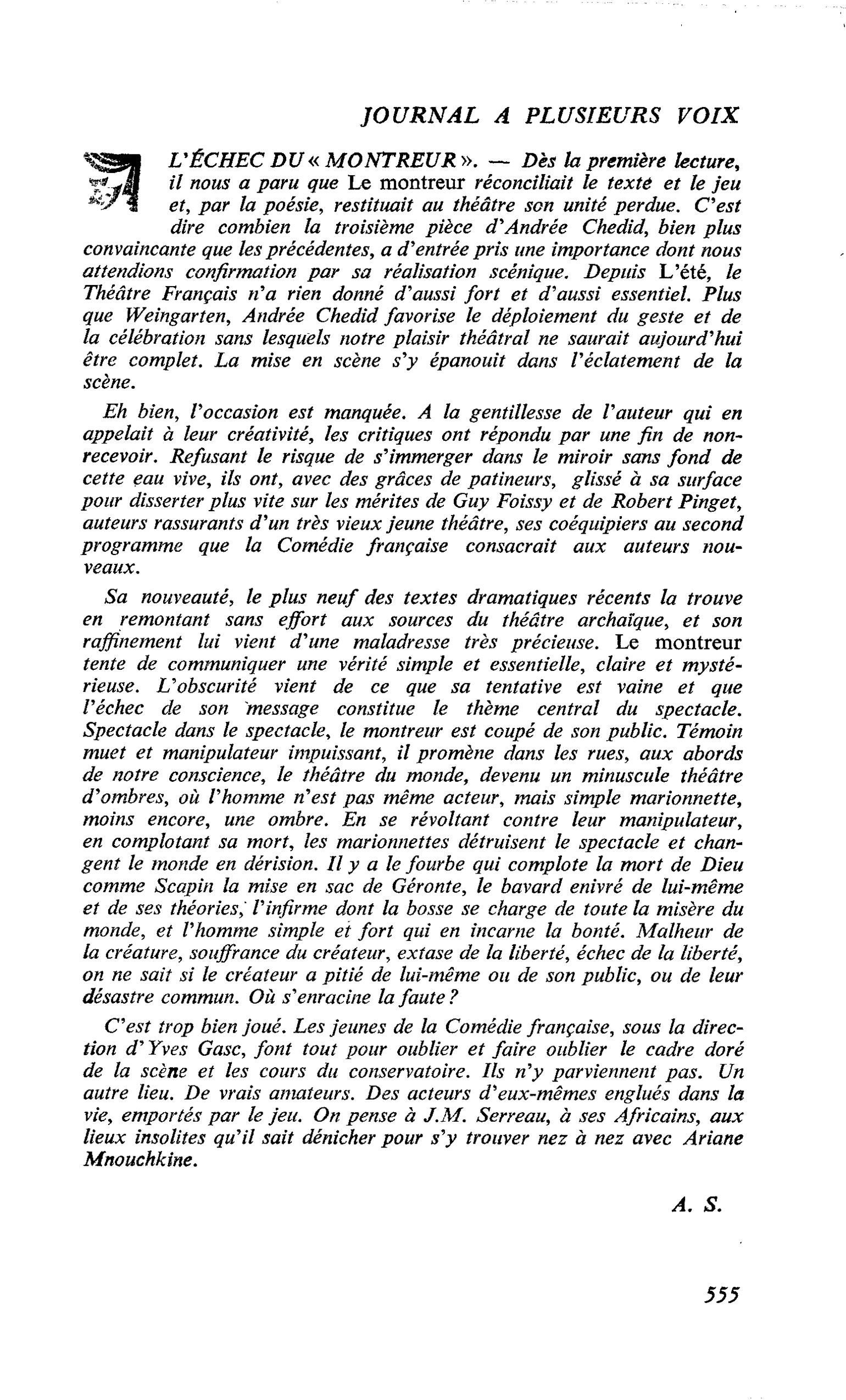 L’ÉCHEC DU « MONTREUR »