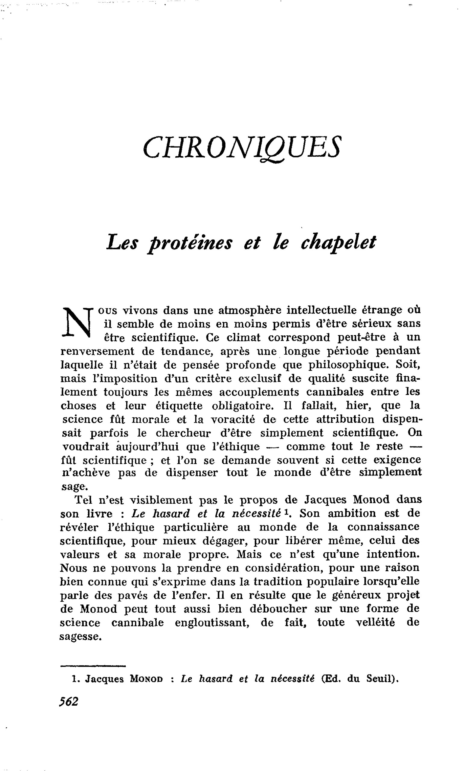 Les protéines et le chapelet