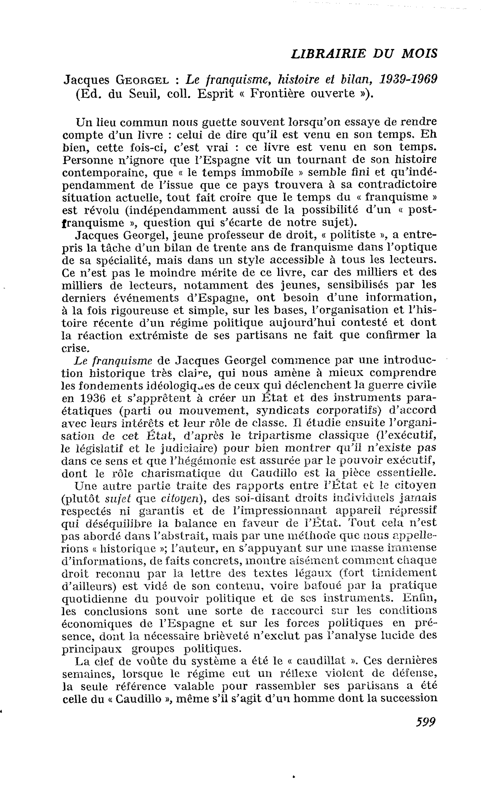 Jacques Georgel : Le franquisme, histoire et bilan, 1939-1969